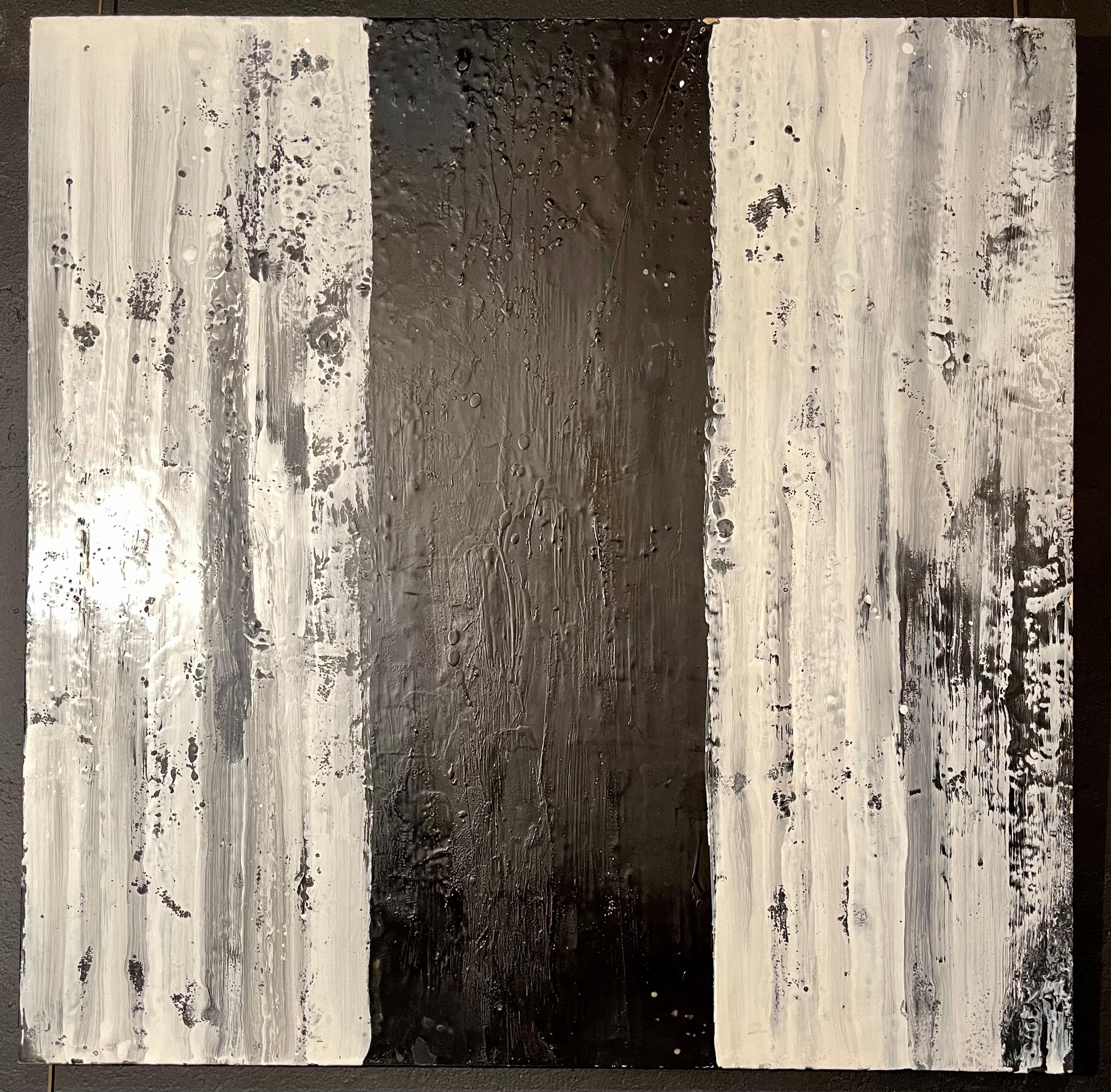 Lynn Basa Encaustic black and white stripe panel 