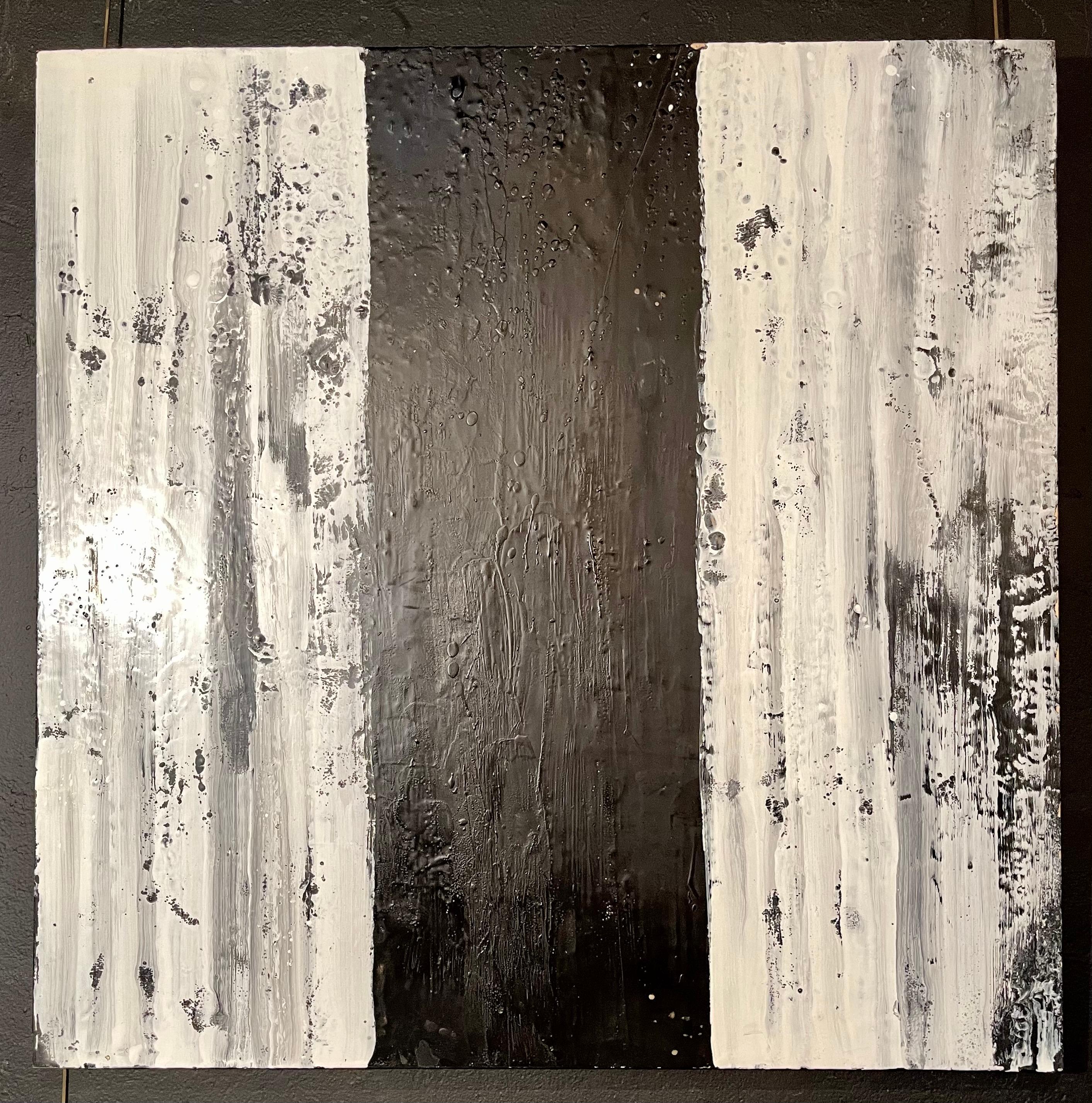Modern Lynn Basa, Abstract, Encaustic Painting, Black, White, Canvas, Wax, 1990s For Sale