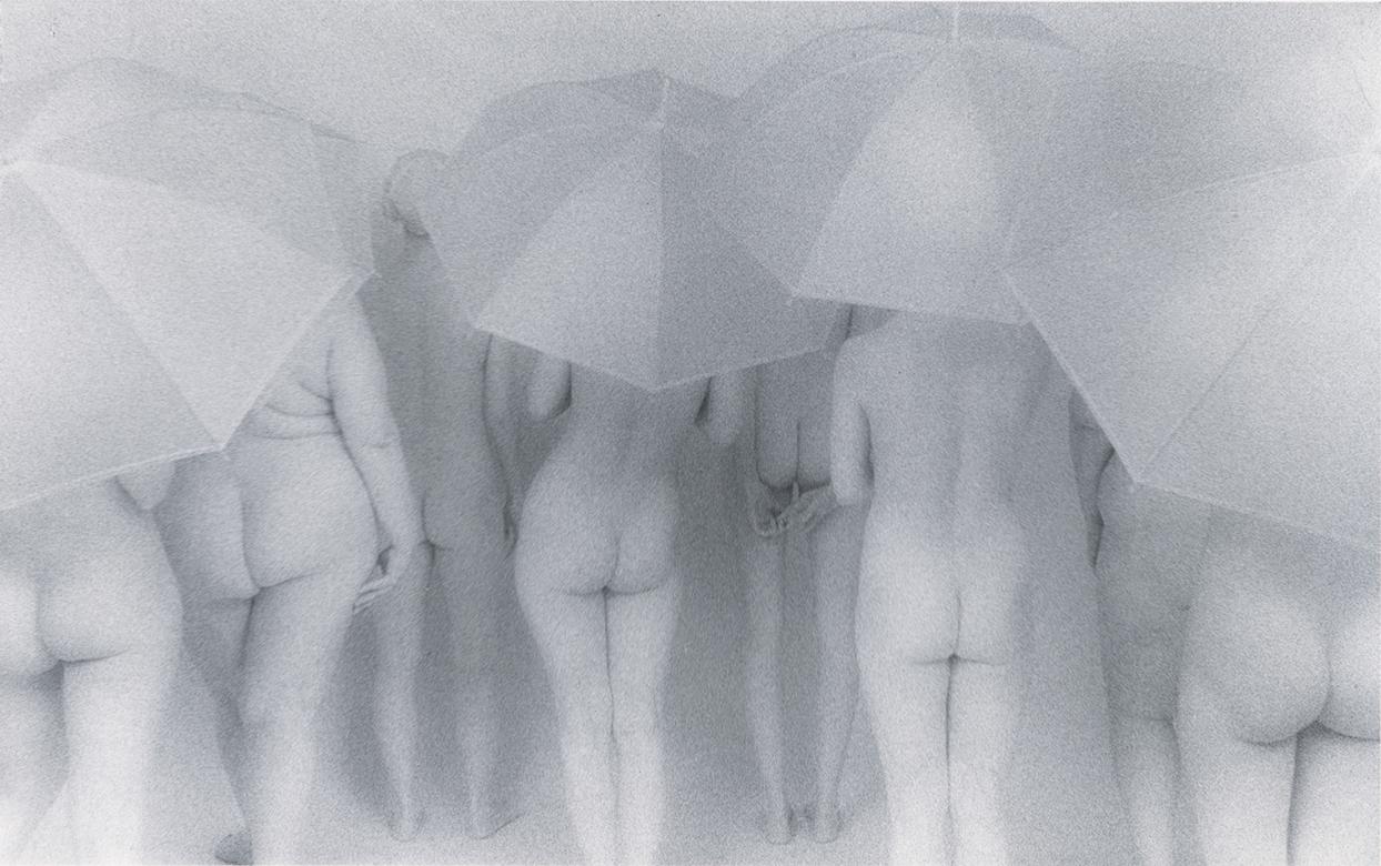 "Women with Umbrellas" Photography, Silver Gelatin Print, Bathed in Gold