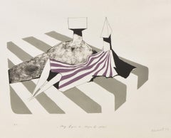Lithographie « Sitting Figures In Stripes III » de Lynn Chadwick, 1972, signée