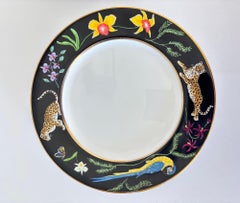 Lynn Chase “Jaguar Jungle” Porcelain Plates Set of 2 Animal Border with 24K Rim