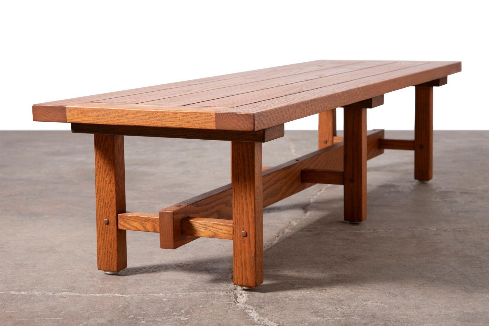 Bench No. 1
Solid Oak bench from an O'Neil Ford designed structure on the Texas Instruments Campus in Dallas, Texas. Attributed to his brother, Lynn Ford, who was a master woodworker who collaborated with the architect on many of his important