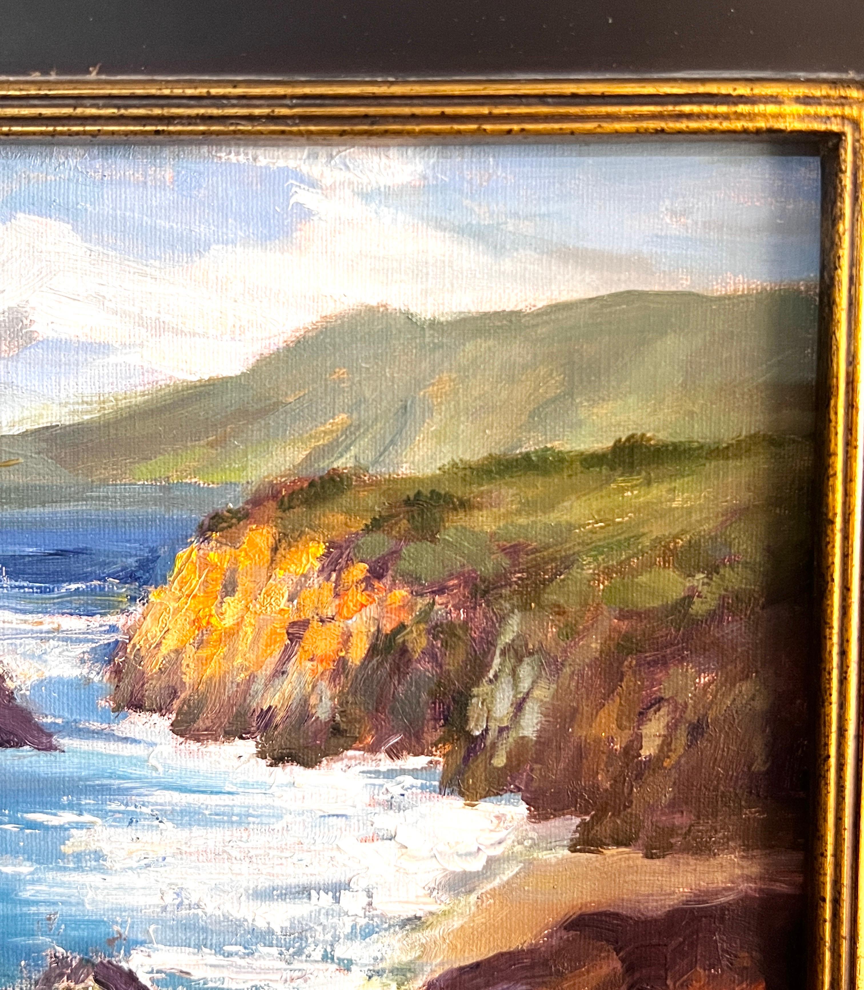 The oil painting size is 8.25 x10.25 inches on board. Lynn Gertenbach was a plein air painter and art teacher based in Southern California who drew inspiration from the natural beauty of her surroundings. This particular painting captures the