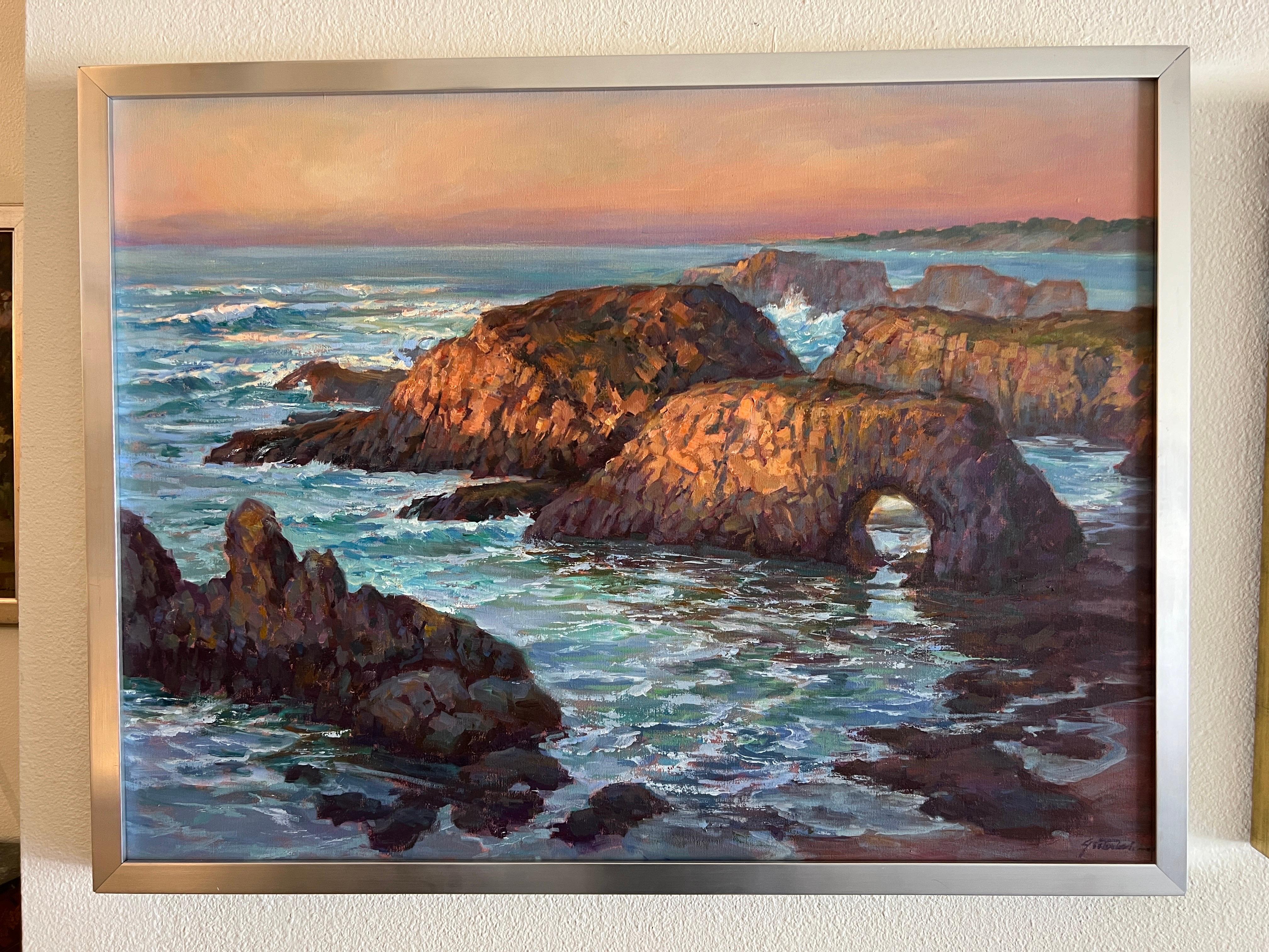 Paysage marin contemporain de Californie, Mendocino. Le rocher de l'éléphant. en vente 4