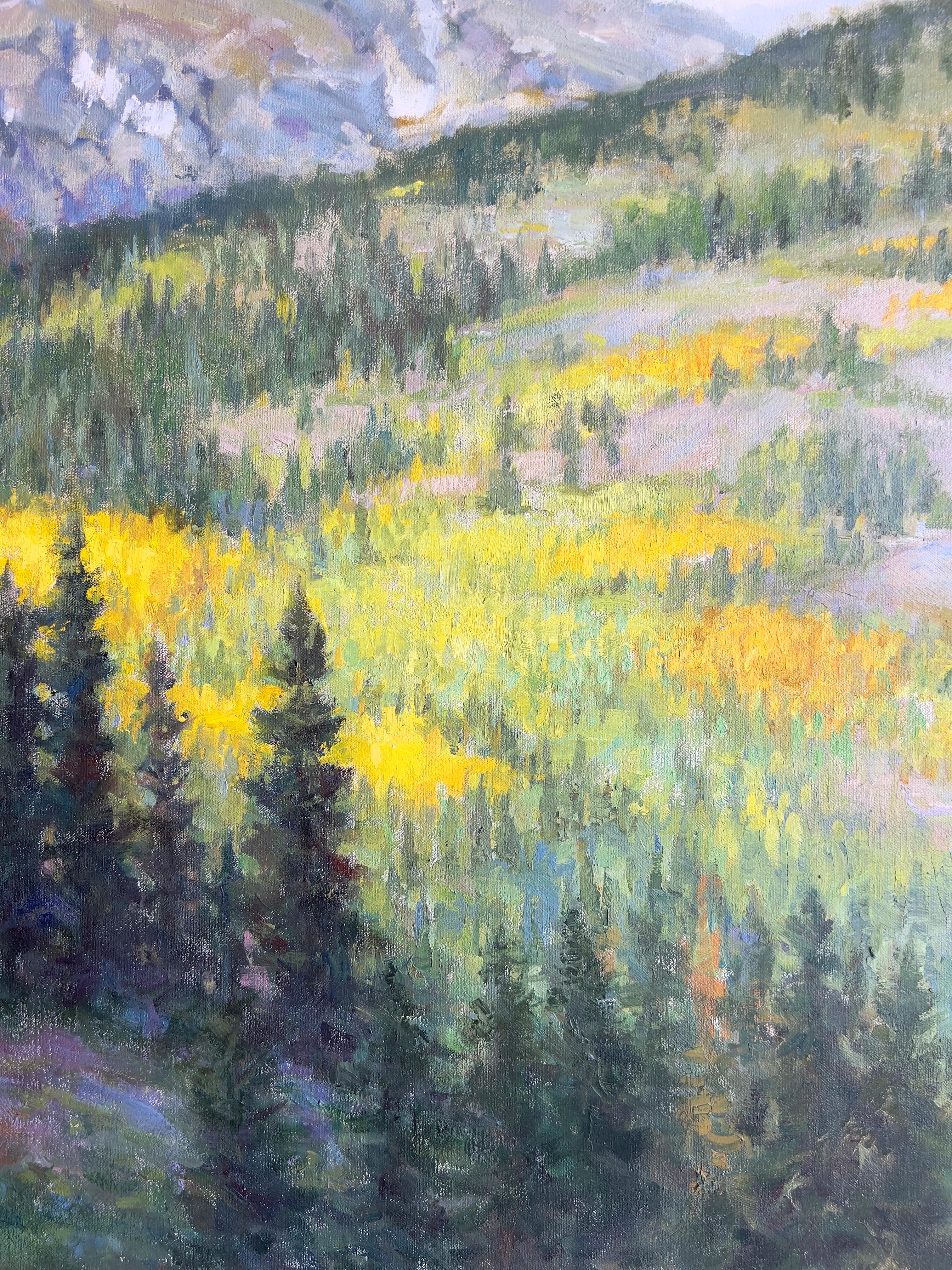 This stunning artwork was painted by artist Lynn Gertenbach at Silverton Canyon, California. Using a palette of primarily neutral colors, Gertenbach masterfully applied oil on canvas to create a truly captivating piece. The painting is in excellent