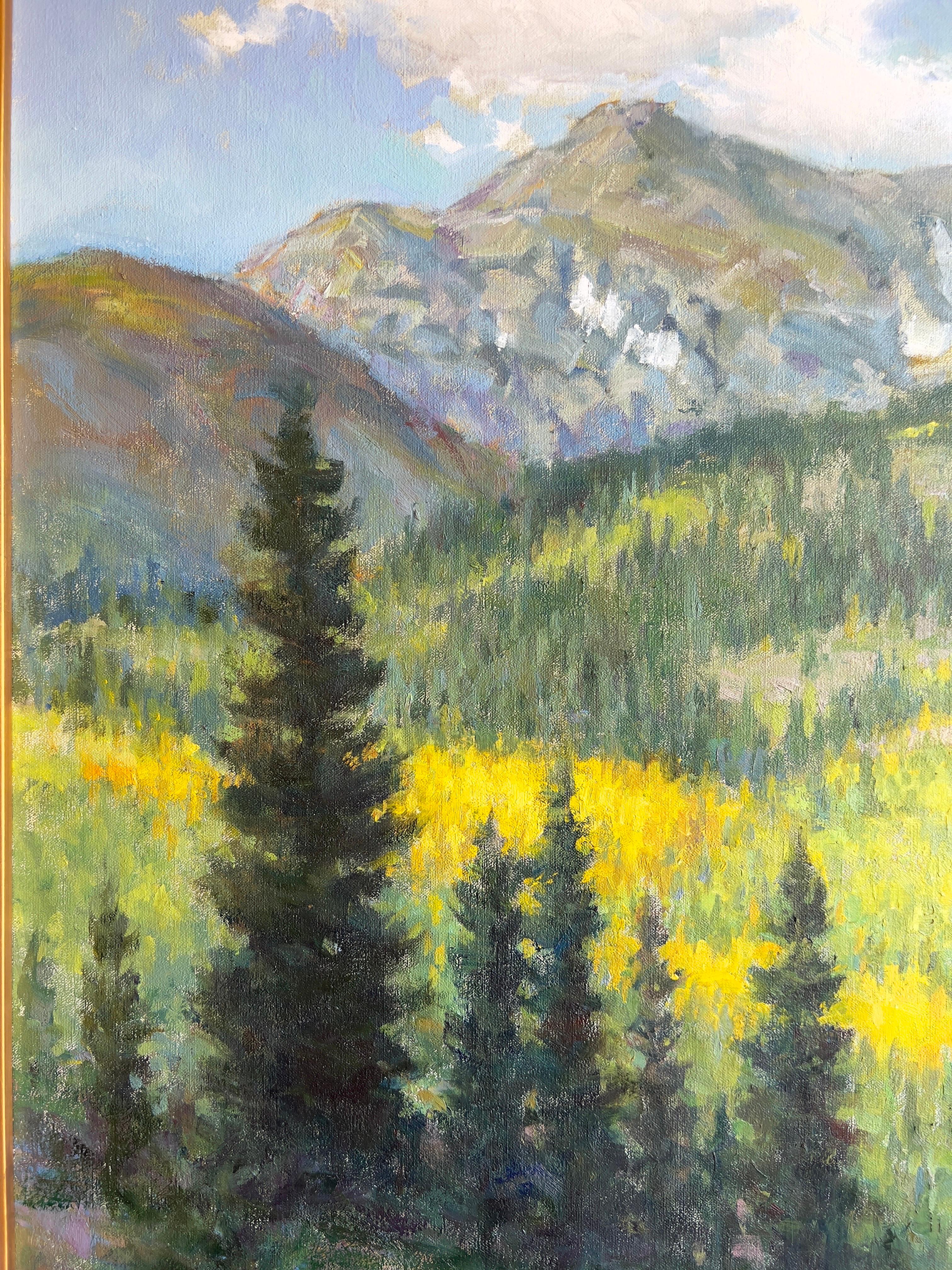 This stunning artwork was painted by artist Lynn Gertenbach at Silverton Canyon, California. Using a palette of primarily neutral colors, Gertenbach masterfully applied oil on canvas to create a truly captivating piece. The painting is in excellent