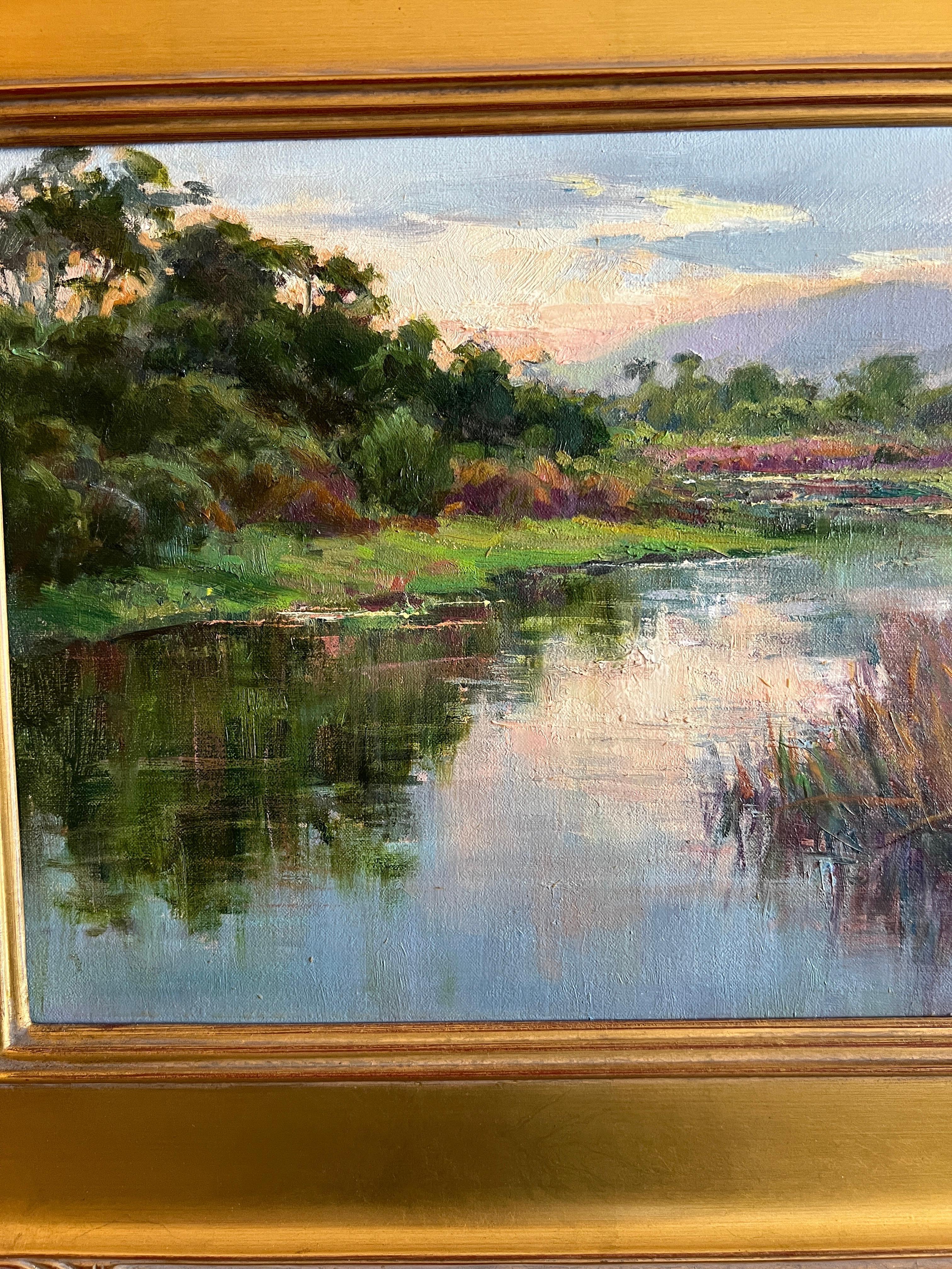 Impressionniste, Plein Air America, Last Light, Malibu Lagoons. - Impressionnisme américain Painting par Lynn Gertenbach