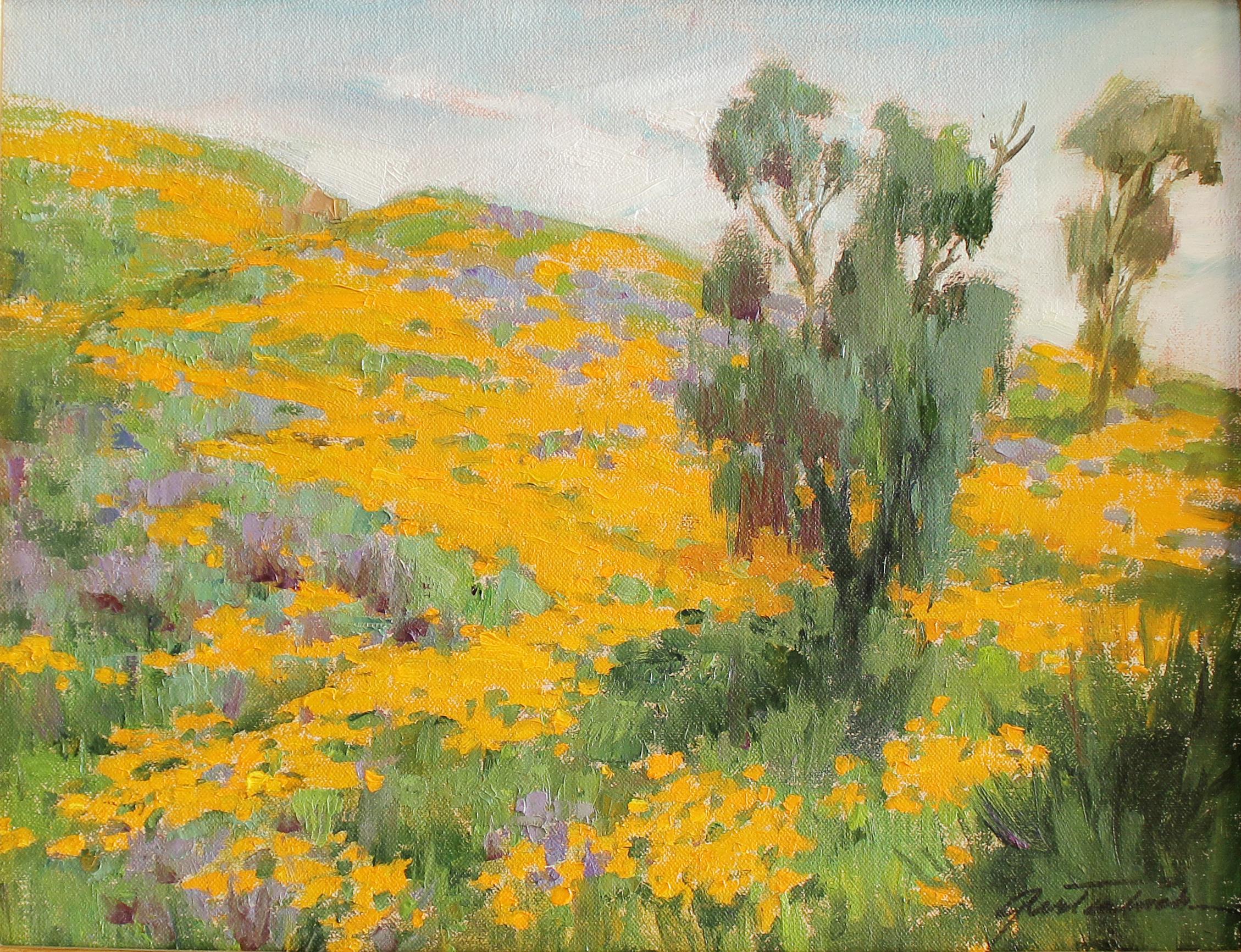 Lynn Gertenbach Landscape Painting -  Lake Elsinore poppies, California Poppies