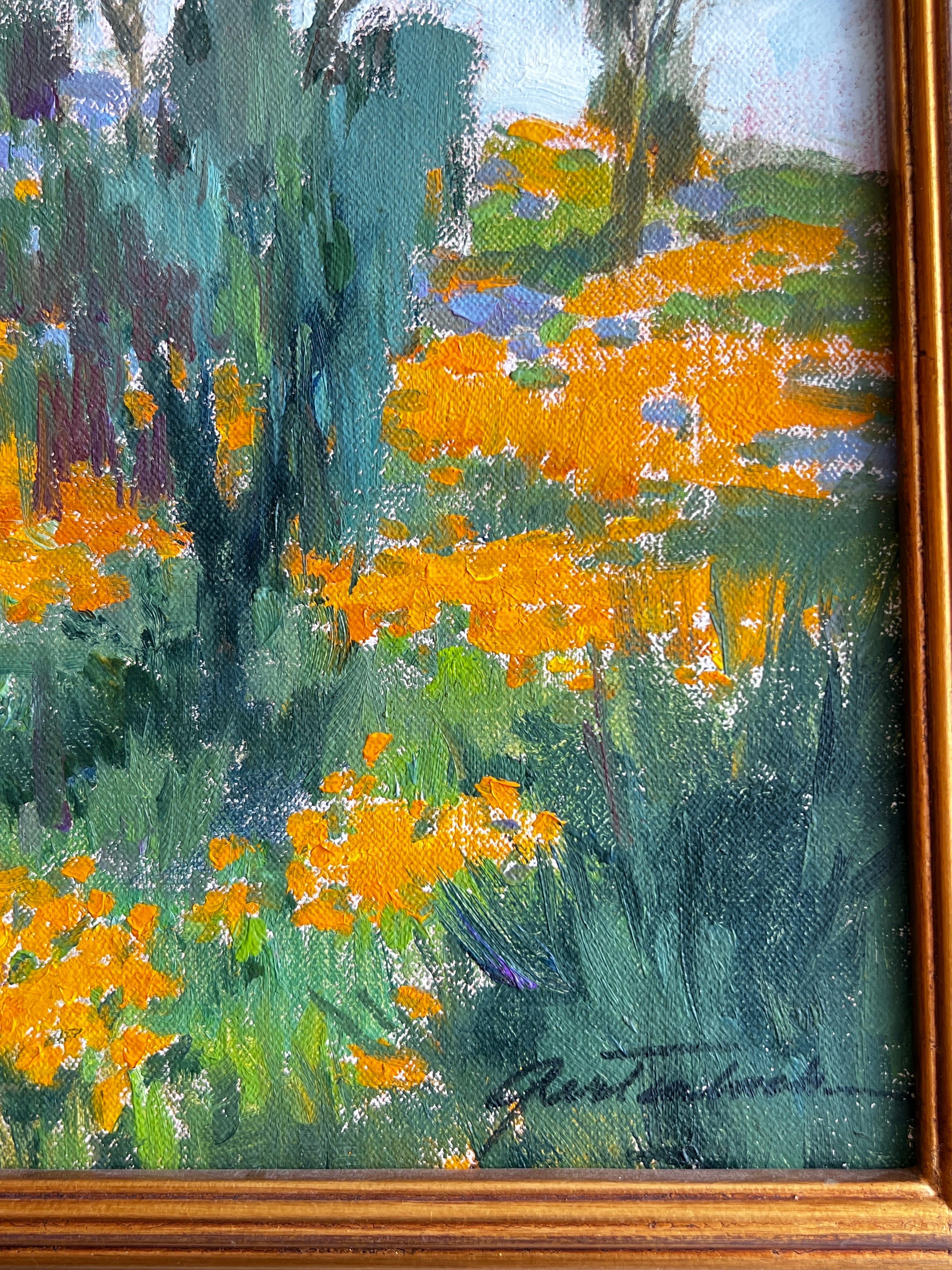 Lake Elsinore Poppies. - Brown Landscape Painting by Lynn Gertenbach