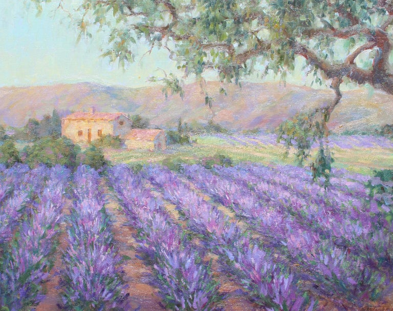 Lavender Farm, Lavender Field. - Brown Landscape Painting by Lynn Gertenbach