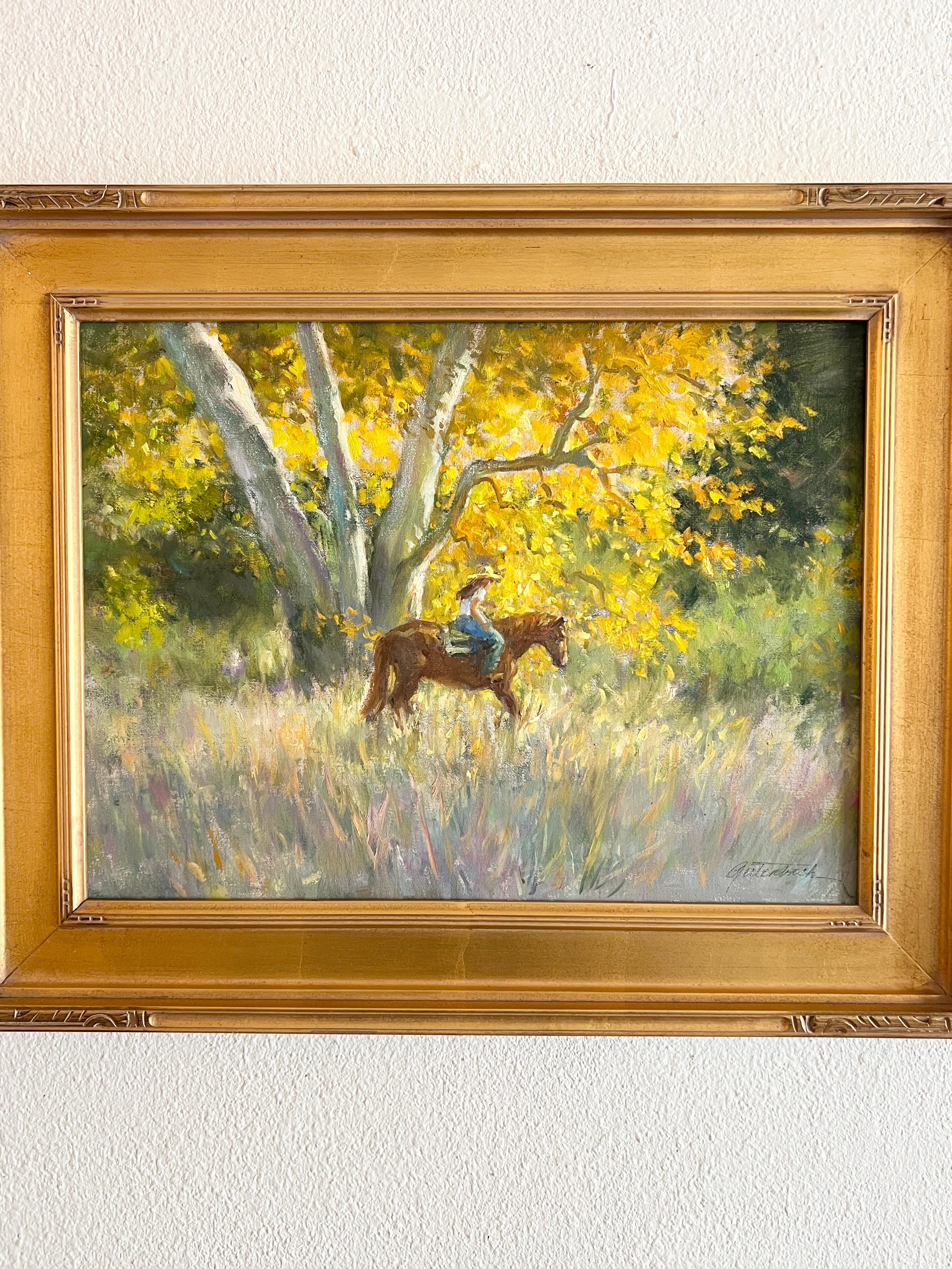 Horse at the Golden Hills, Californie , paysagiste californien impressionniste - Painting de Lynn Gertenbach