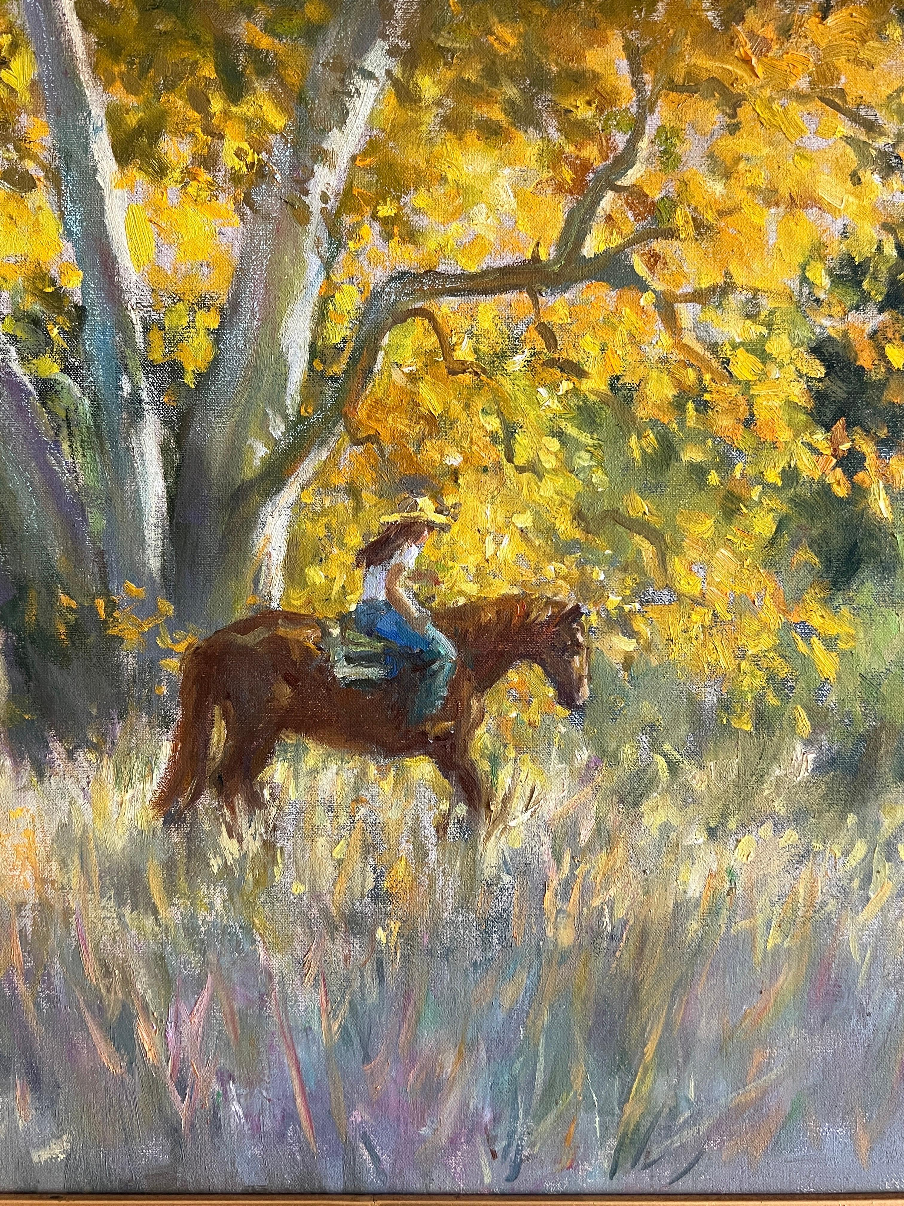Horse at the Golden Hills, Californie , paysagiste californien impressionniste - Marron Landscape Painting par Lynn Gertenbach