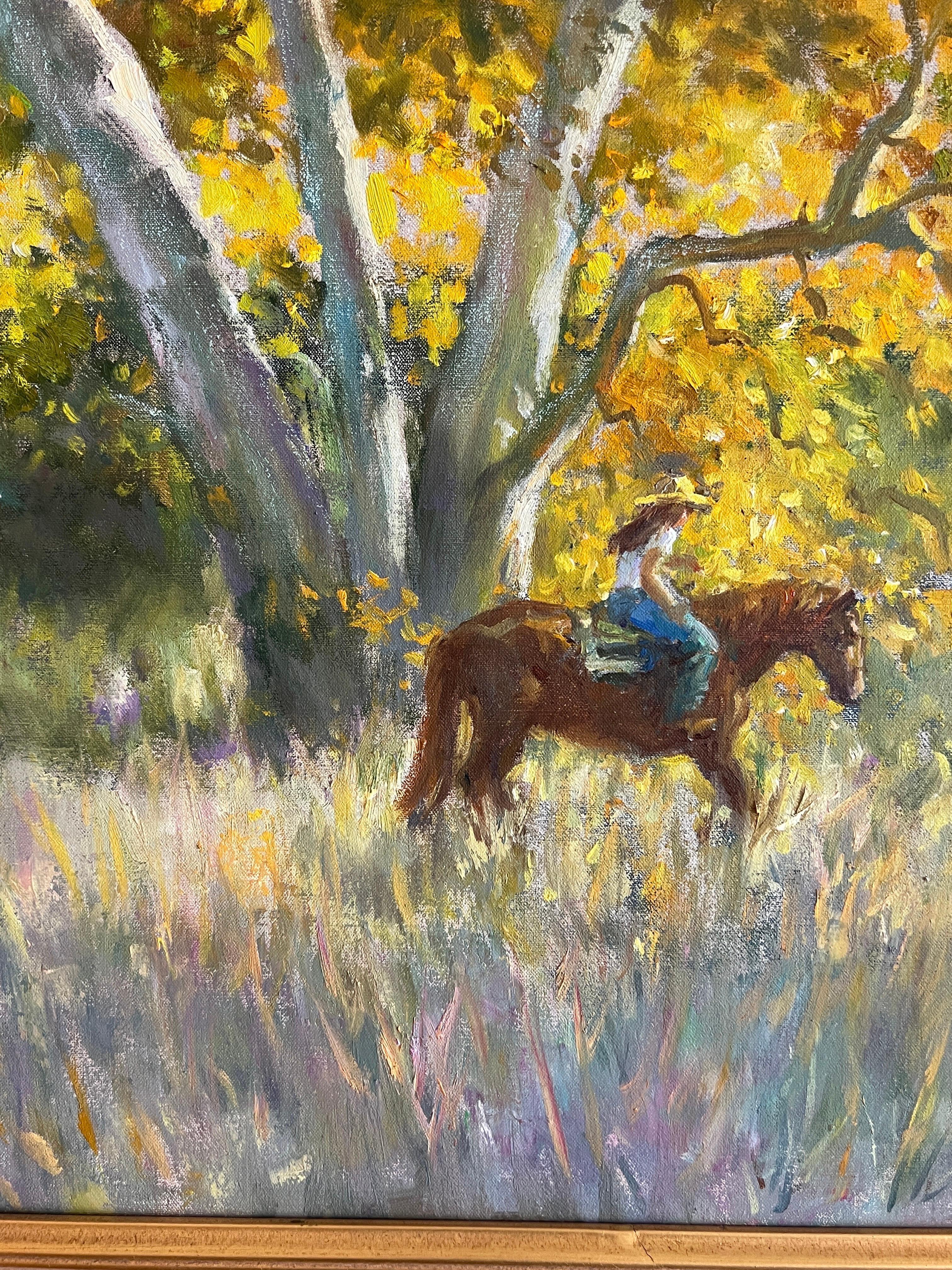 Horse at the Golden Hills, Californie , paysagiste californien impressionniste en vente 1