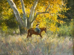 Caballo en las Colinas Doradas, California , Paisajista impresionista californiano.