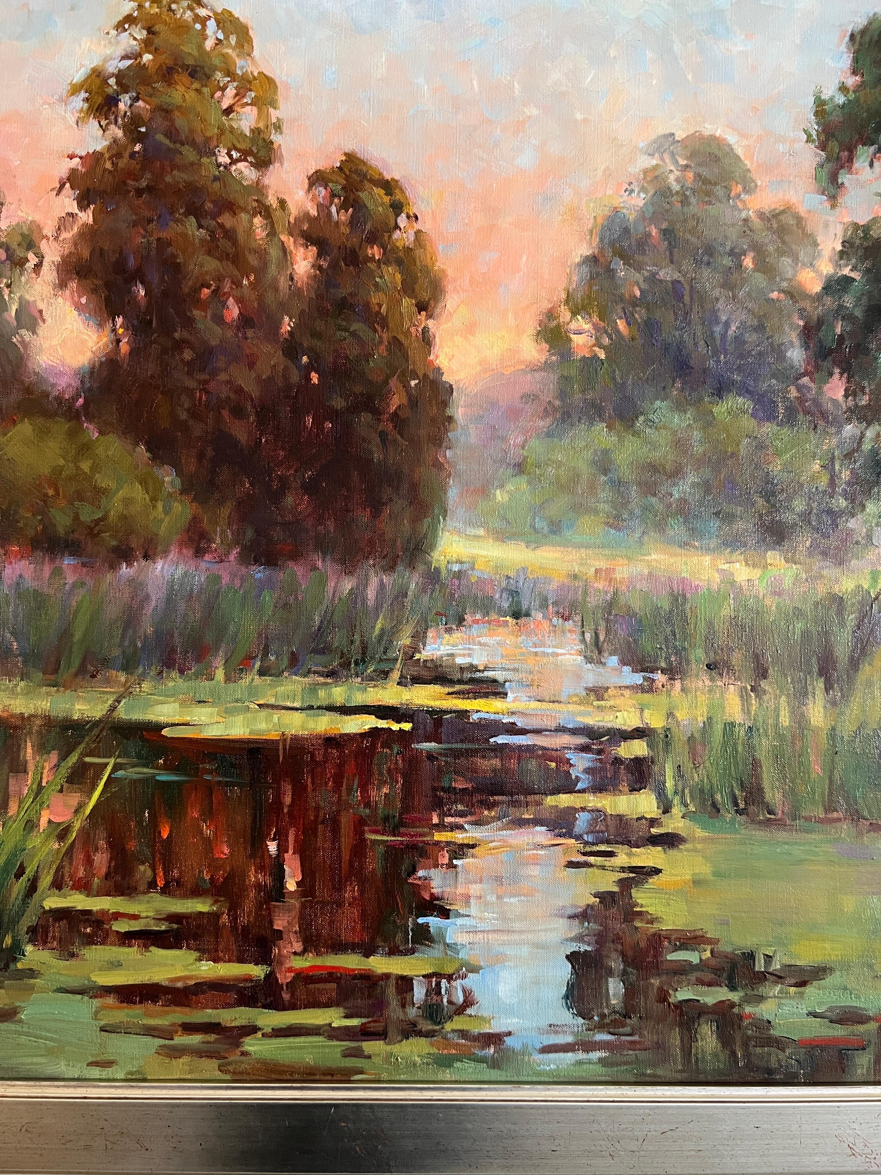 Santuario, California encapsula, pintura impresionista - Landscape Painting Gris de Lynn Gertenbach