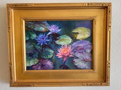 Lilies oil painting, Water Jewels, contemporary art California plein air painter