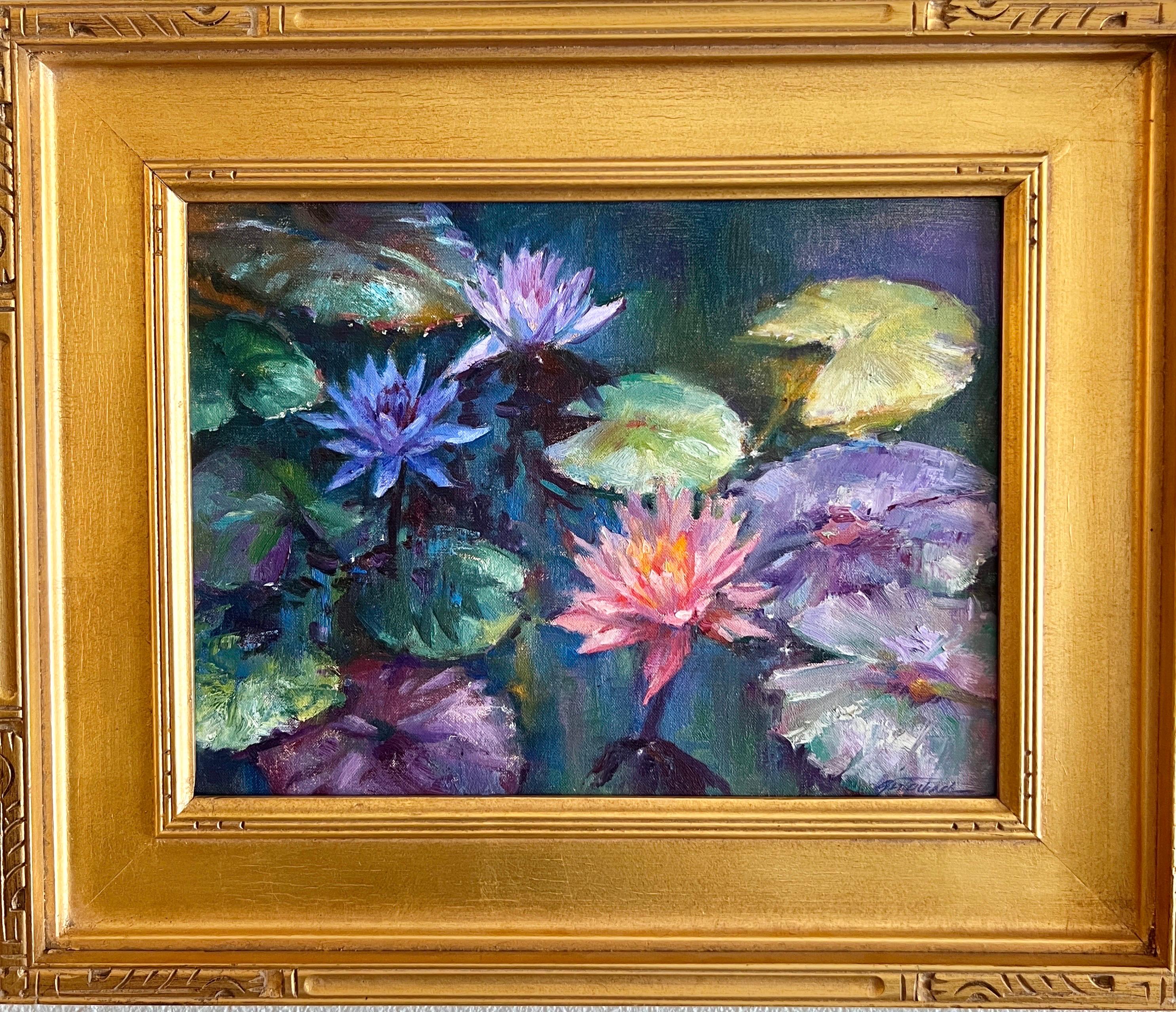 Lilien Ölgemälde, Wasser Juwelen, zeitgenössische Kunst Kalifornien plein air Maler im Angebot 1