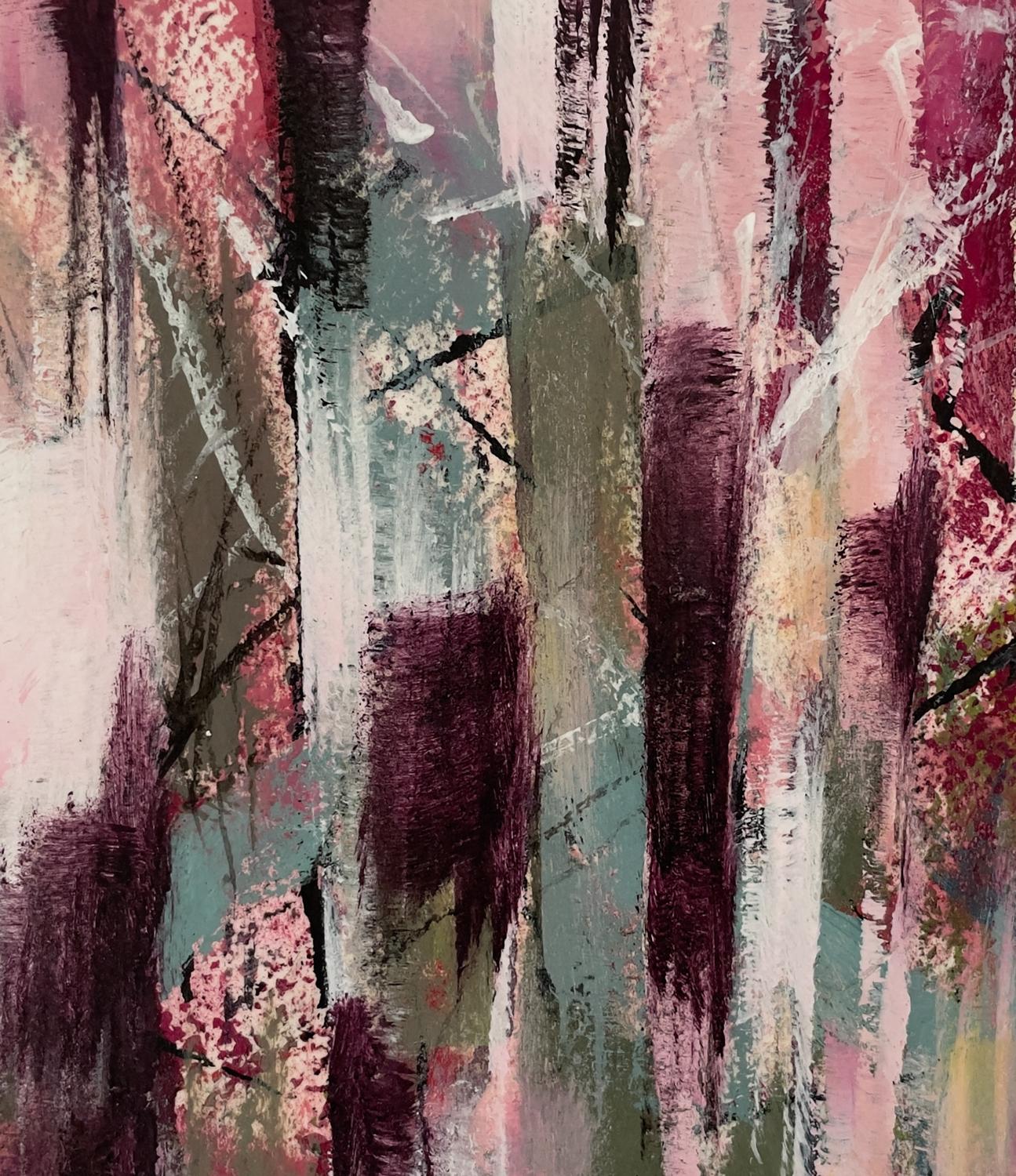 L'uomo che sussurra agli alberi, pittura astratta - Landscape Painting Marrone di Lynn Goldstein