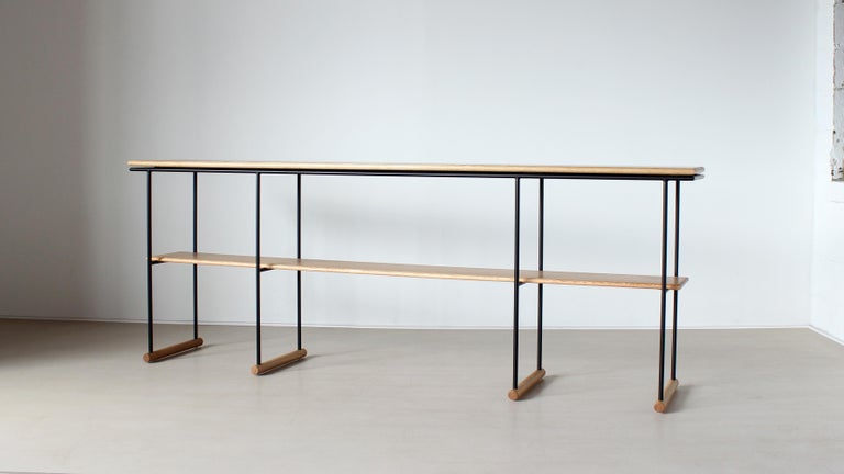 Carved Lynn Modern Steel and Solid Wood Console and Hall Table by Crump and Kwash For Sale