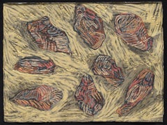  "Catwalk, Handaxes", Embossed Pigmented Flax Paper-Pulp Painting