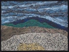 "Windy Night, Olorgesailie",  Pigmented flax and Eembossed Paper Pulp Painting