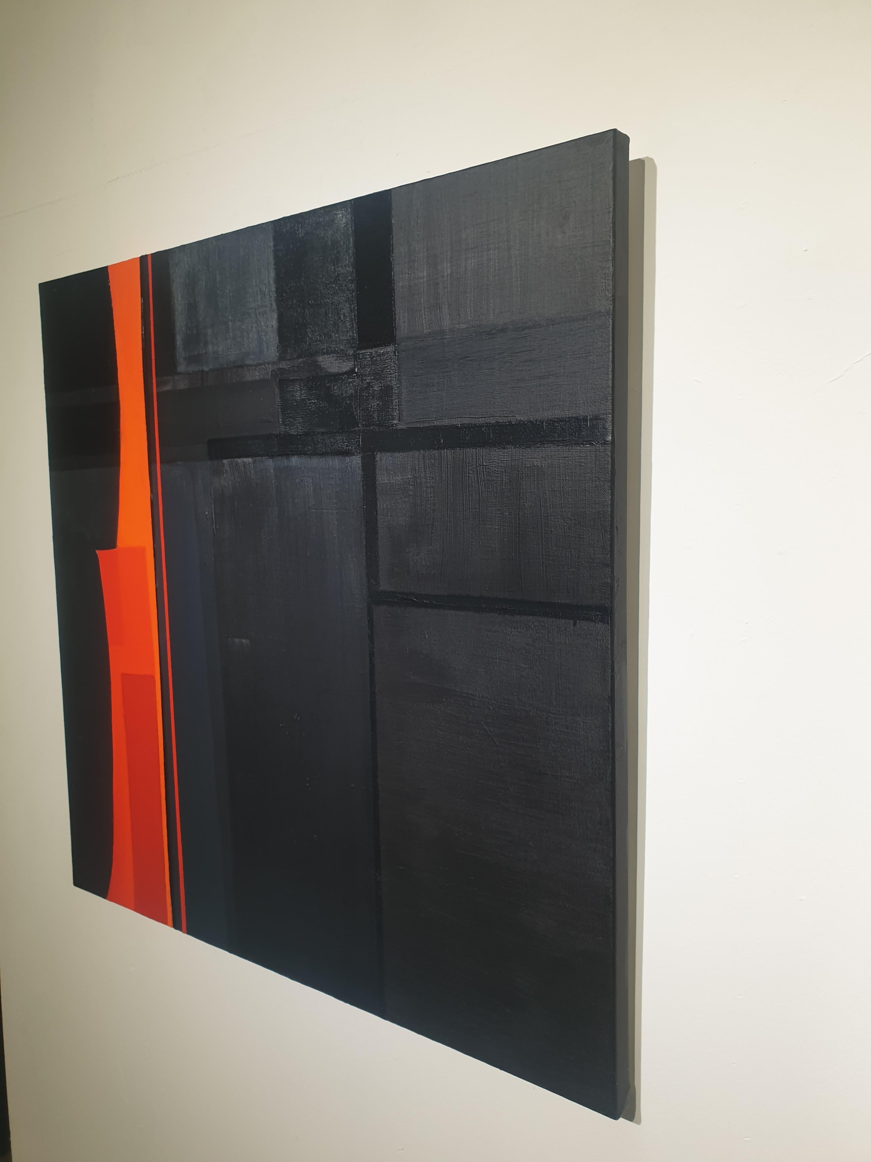 New Order [Black, Red, Acrylic, canvas, Abstract, Line] - Painting by Lynn Yang