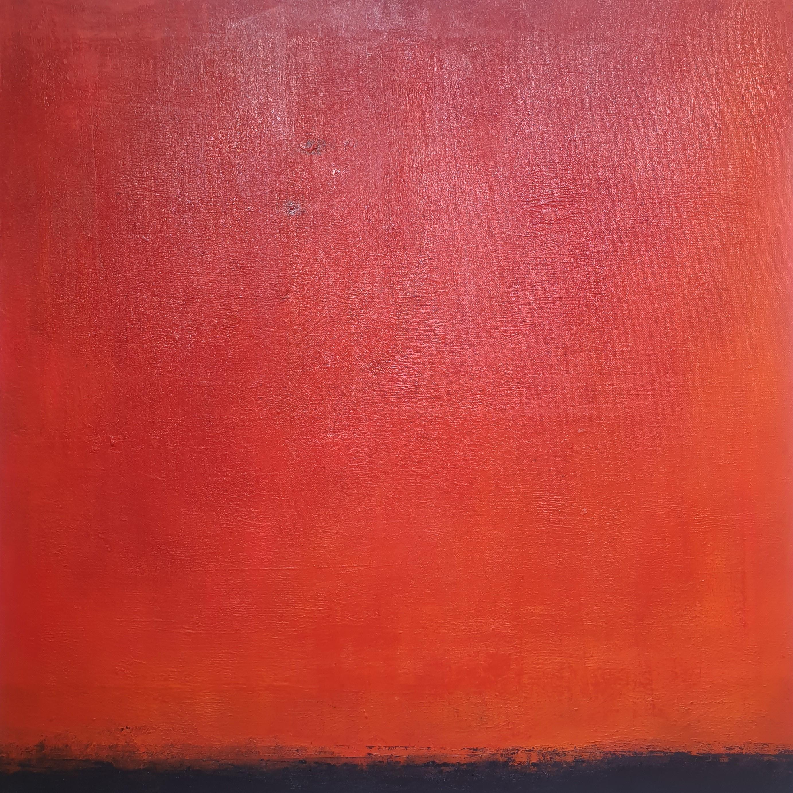 Lynn Yang Abstract Painting – The Power of NOW [Schwarz, Rot, Acryl, Leinwand, Abstrakt, Linie]
