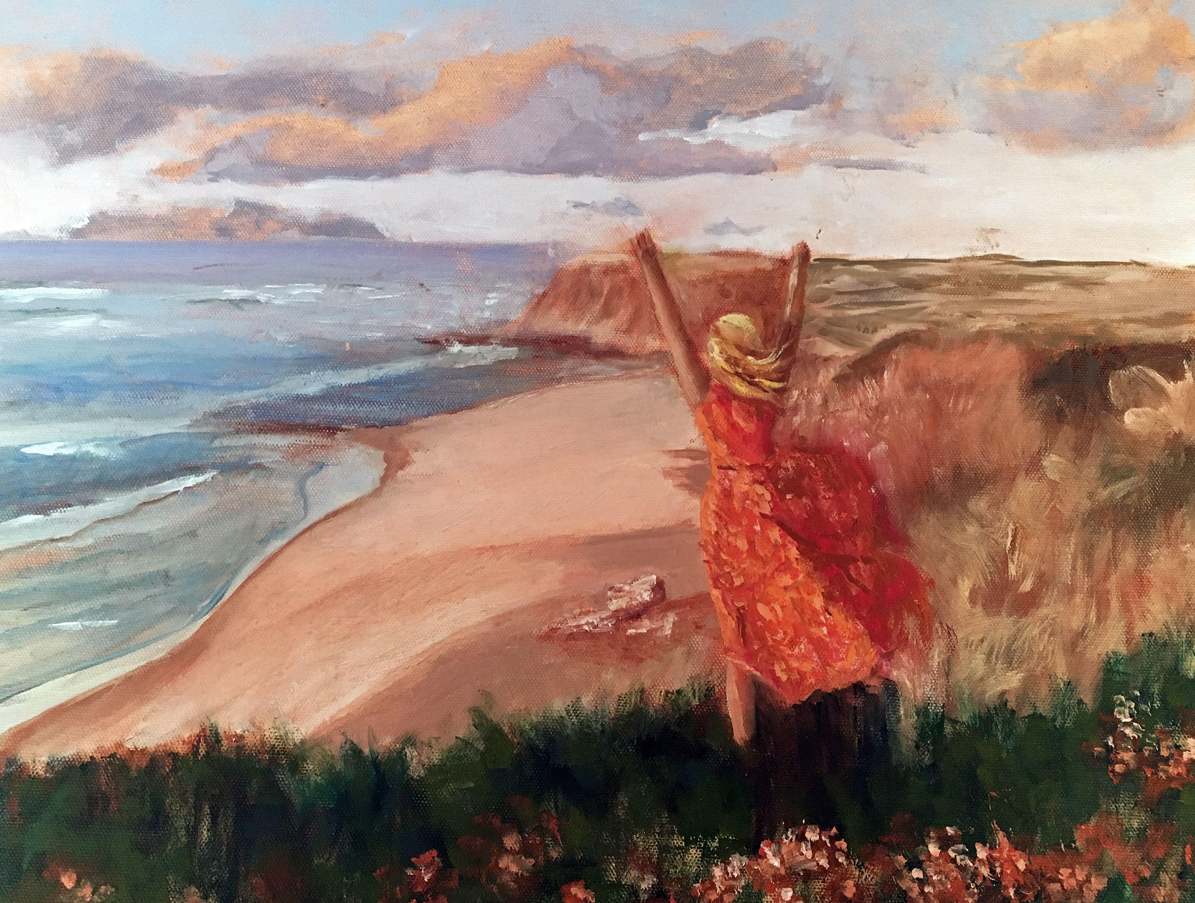 Lauren au Portugal, peinture, acrylique sur toile - Painting de Lynne Atwood