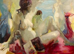 Vintage Dreamy 
Exquisite ca. 1950s Painting of Nudes by Illinois Artist Lynne Borst