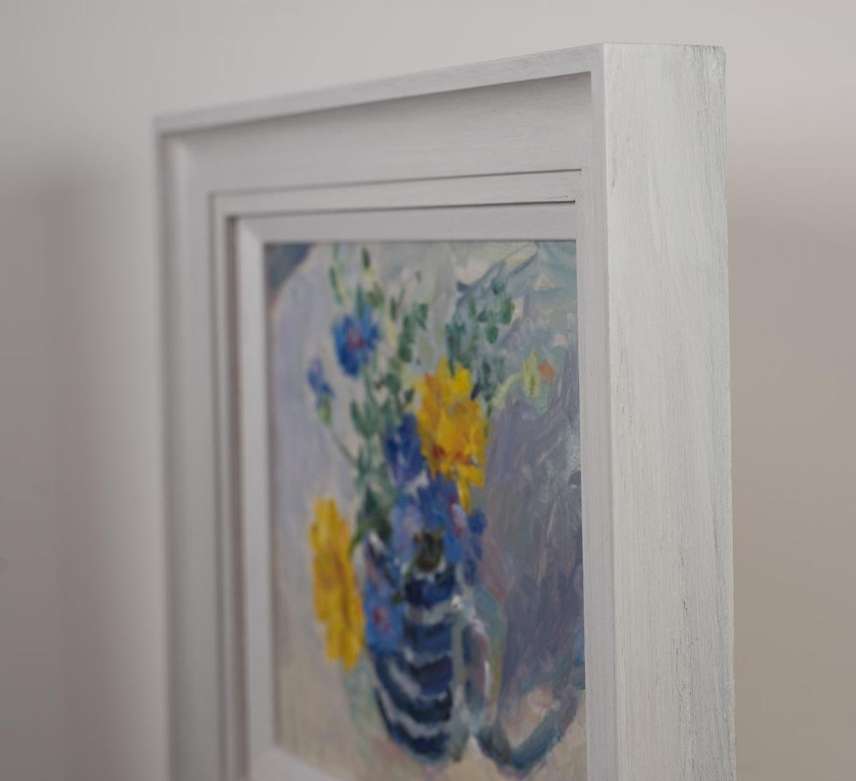Marigolds, Cornflower and Thyme [2022]
Please note that insitu images are purely an indication of how a piece may look.
Painted from life, flowers grown by the artist. Signed and labeled on the back of the picture and the back of the frame.