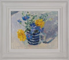 Marigolds, Cornflower and Thyme, Impressionist Style Art, Still Life Floral Art