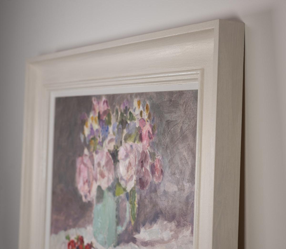 Painted from life, flowers and strawberries grown by the artist. Oil on Board. Wooden Frame, painted. Signed and labeled on the back of the picture, back of the frame and lower right of painting. Ready to hang.

Lynne Cartlidge artist offers