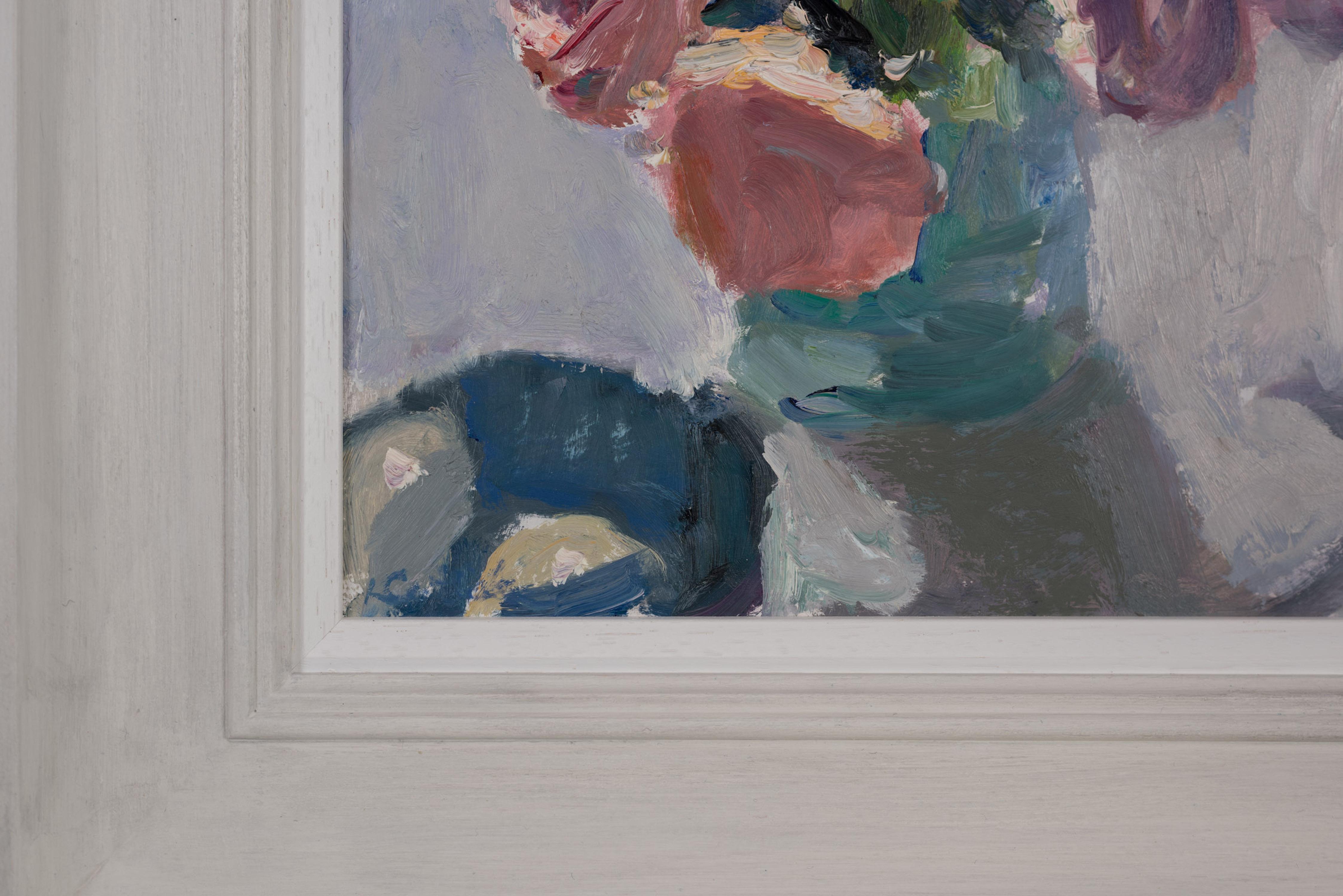 Roses in a Turquoise Jug 2, Lynne Cartlidge, Impressionist Style Art, Still Life For Sale 2
