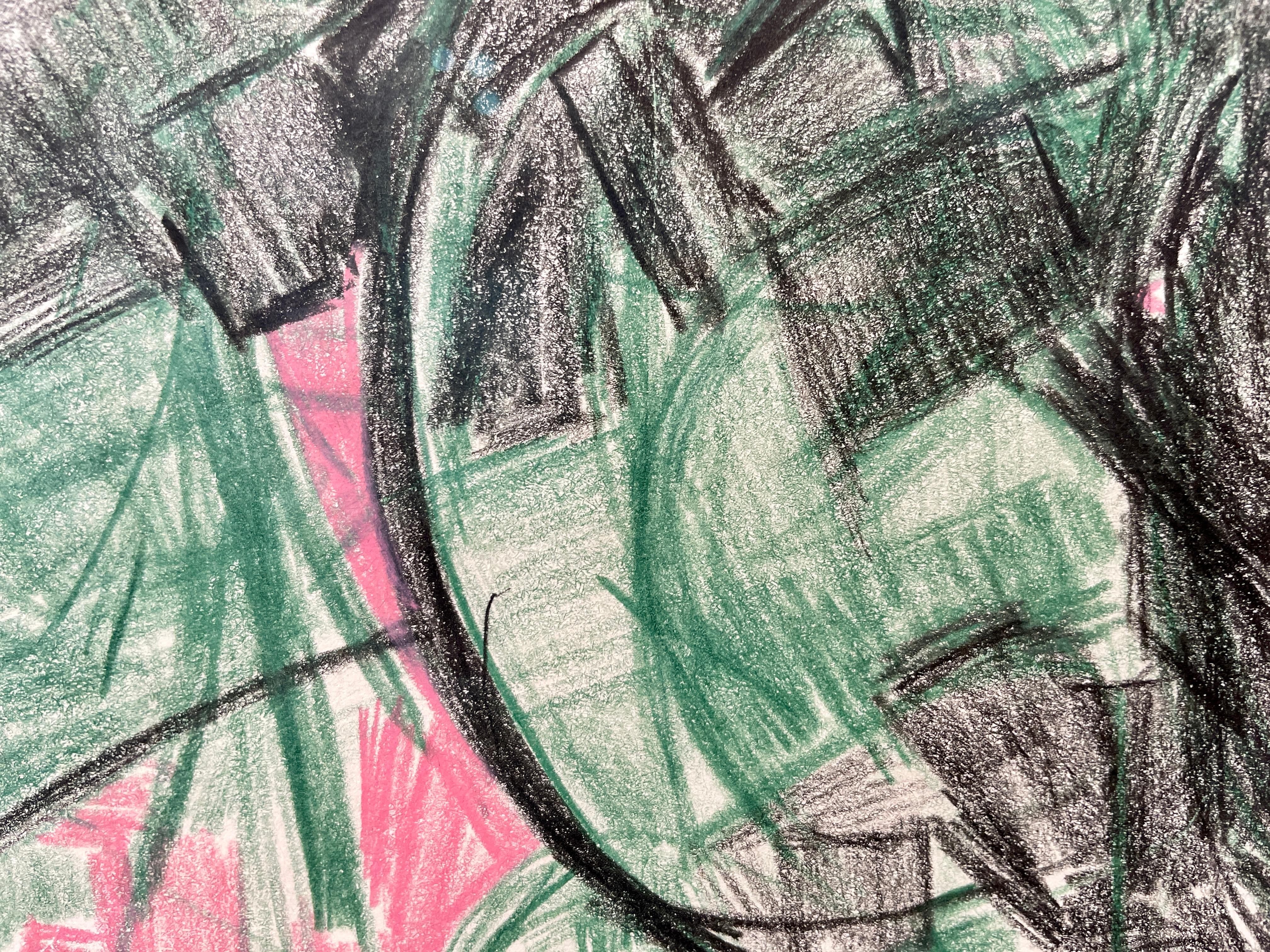 Untitled (Green & Pink) - Abstract Expressionist Mixed Media Art by Lynne Drexler