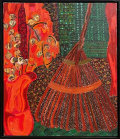 "Raked Off" Lynne Drexler, Abstract Expressionist, Patterns, Orange, Green