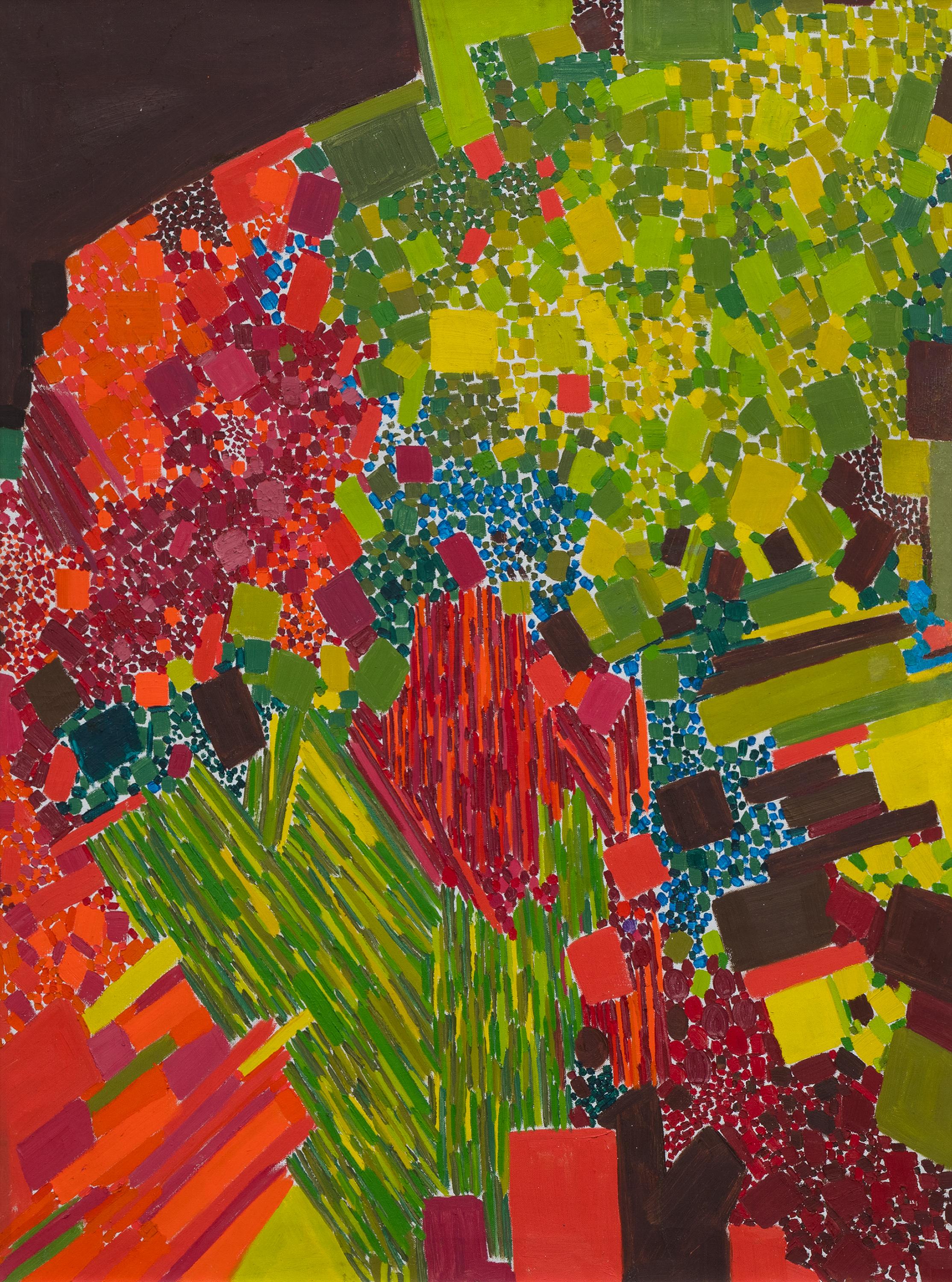 Sporadic Spring - Vivid Abstract Oil in Canvas Painting, 1963