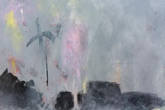 Avalon - large, warm, smokey grey, gestural, atmospheric acrylic on paper