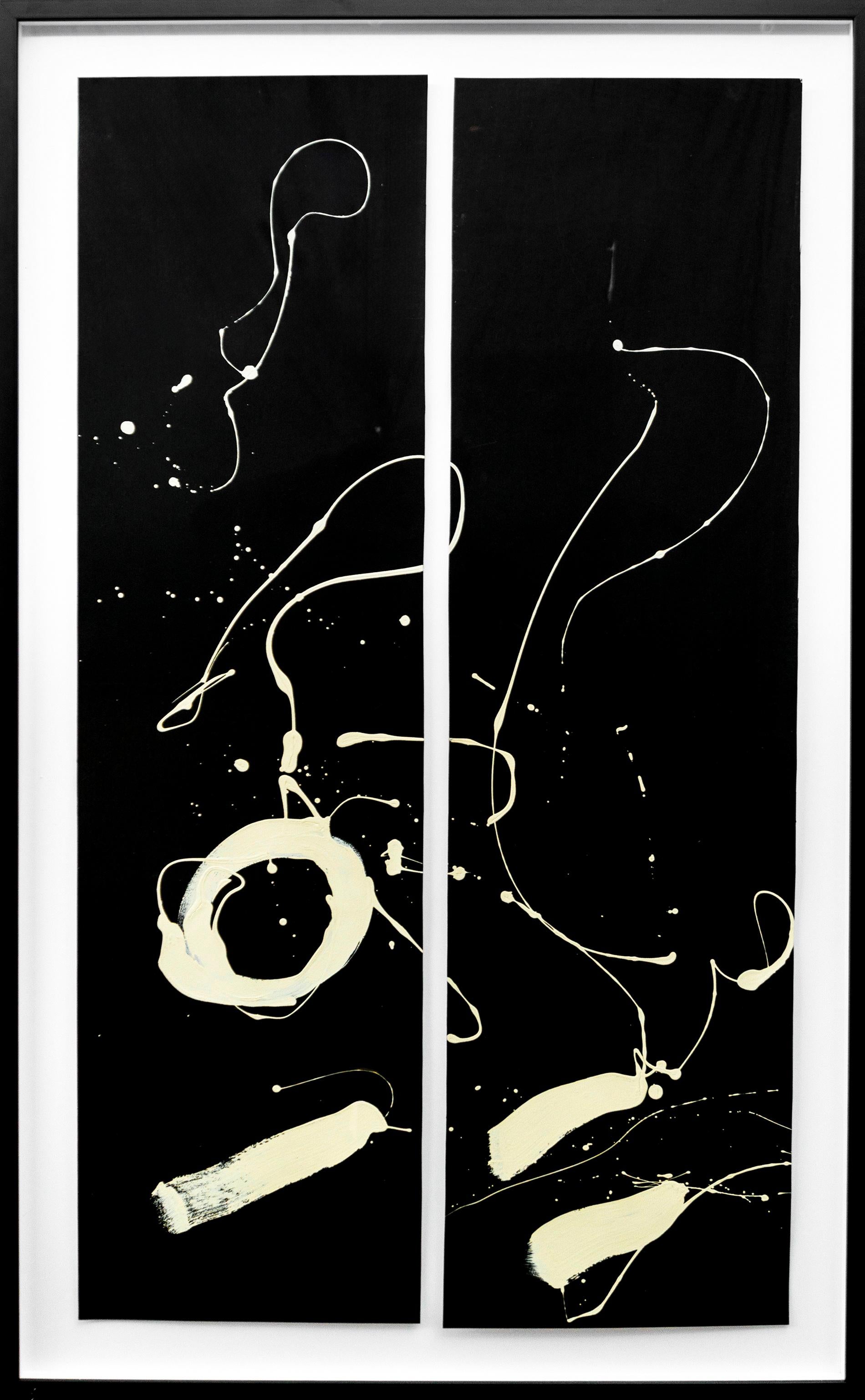Whiting 1 e 2 - bianco e nero, minimalista, gestuale, astratto, acrilico su carta