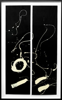 Dibujo 1 y 2 - blanco y negro, minimalista, gestual, abstracto, acrílico sobre papel