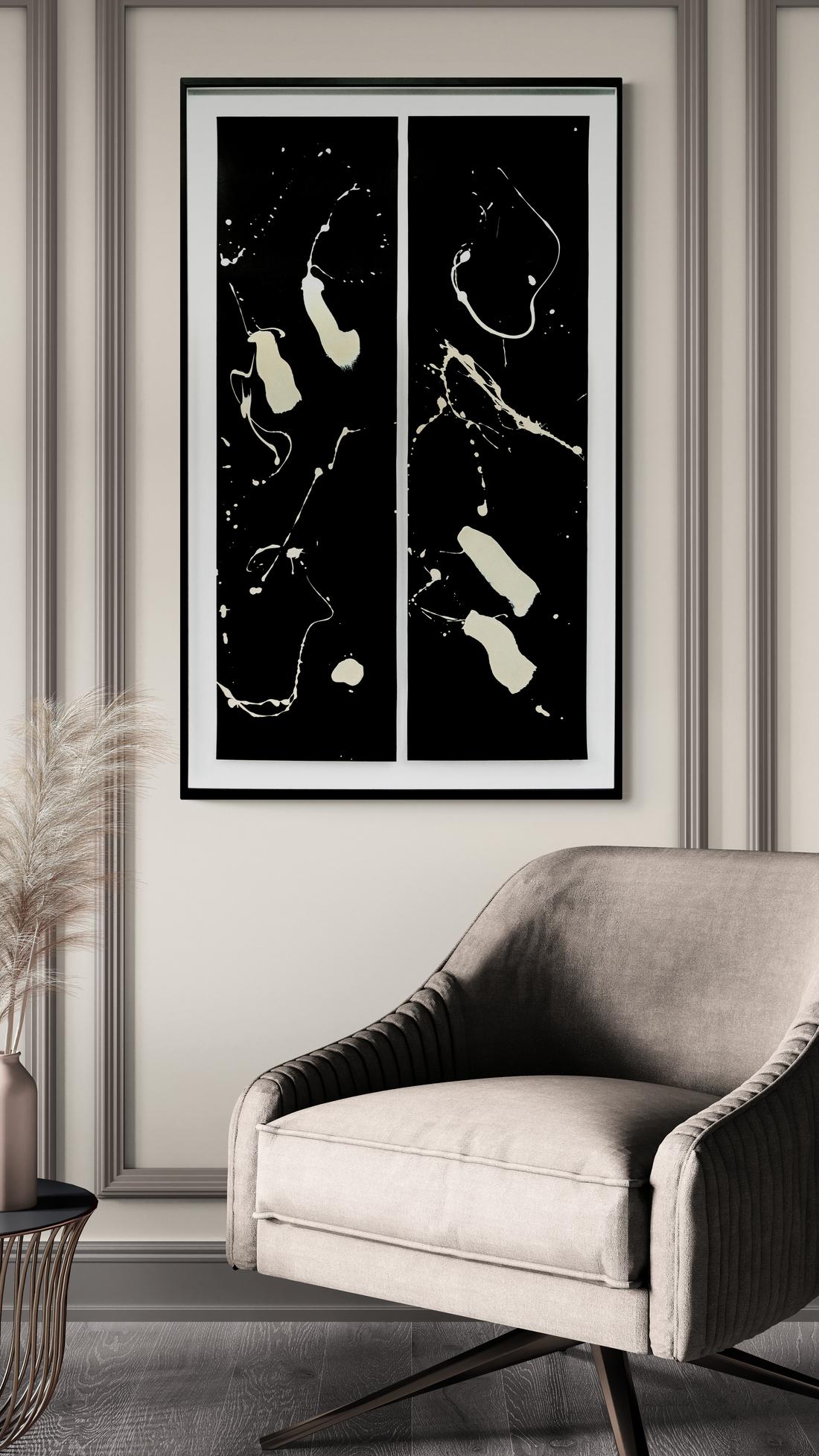 Dibujo 3 y 4 - blanco y negro, minimalista, gestual, abstracto, acrílico sobre papel en venta 6