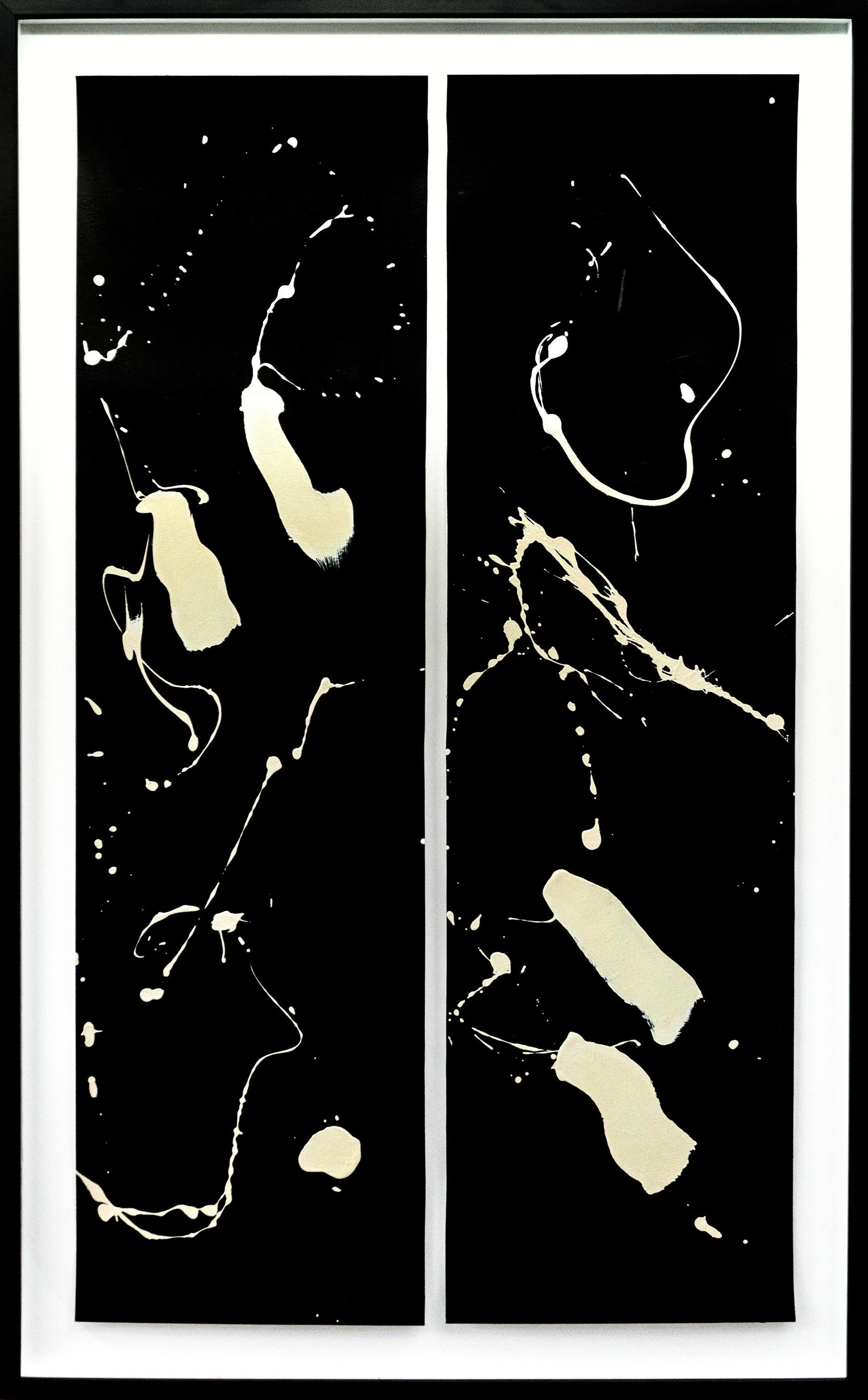 Whiting 3 e 4 - bianco e nero, minimalista, gestuale, astratto, acrilico su carta