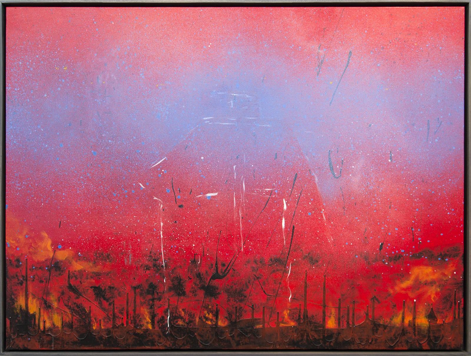 Persistence of Blue - astrazione gestuale, audace e vibrante, acrilico su tela - Painting di Lynne Fernie