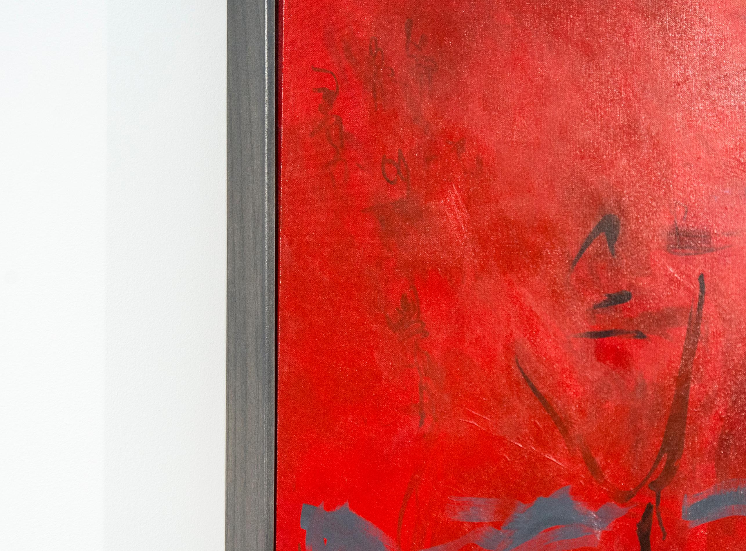 Seeing Through Red - kühne, lebendige, gestische Abstraktion, Acryl auf Leinwand (Zeitgenössisch), Painting, von Lynne Fernie