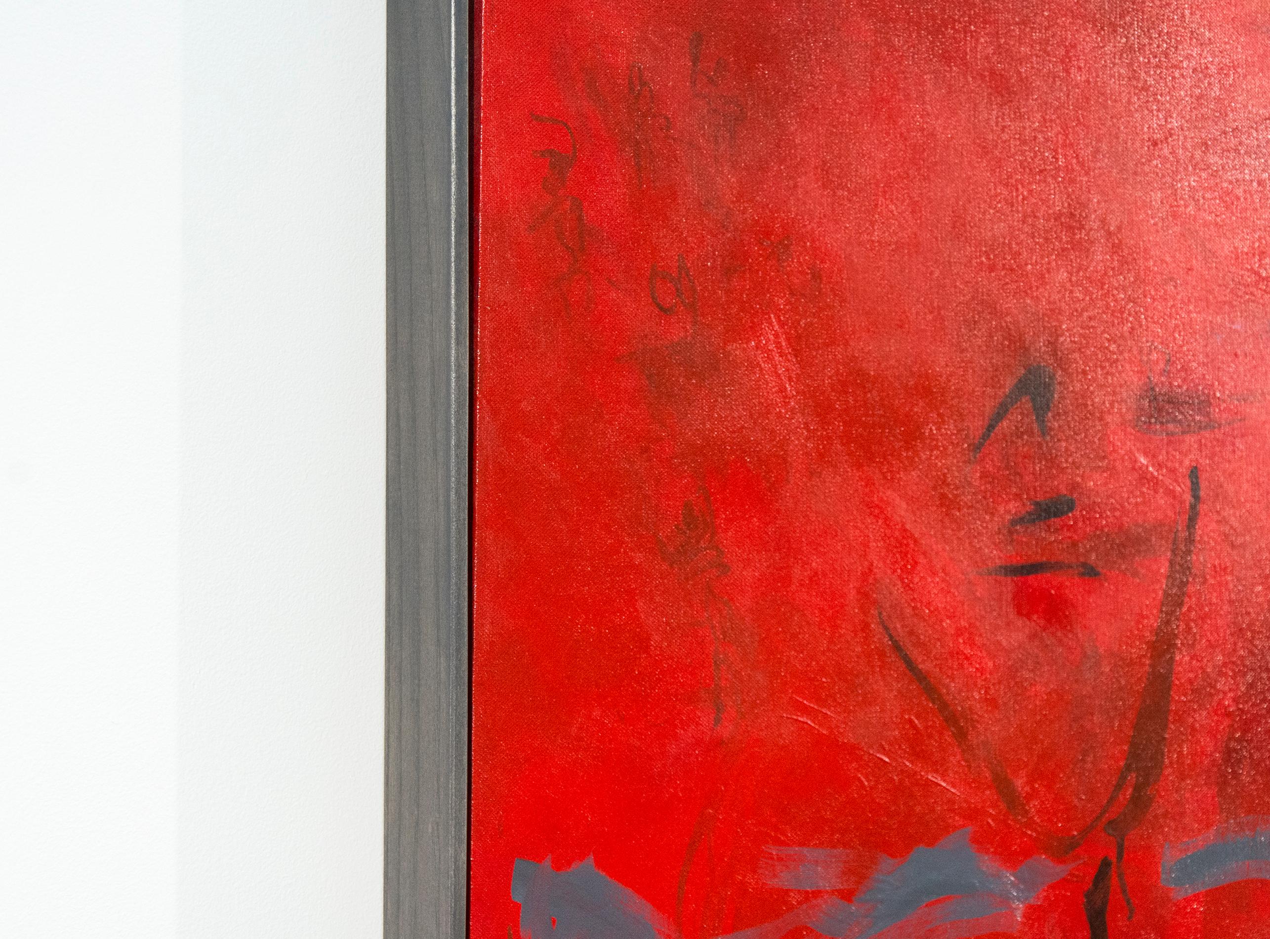 Seeing Through Red - astrazione gestuale, audace e vibrante, acrilico su tela - Painting Contemporaneo di Lynne Fernie