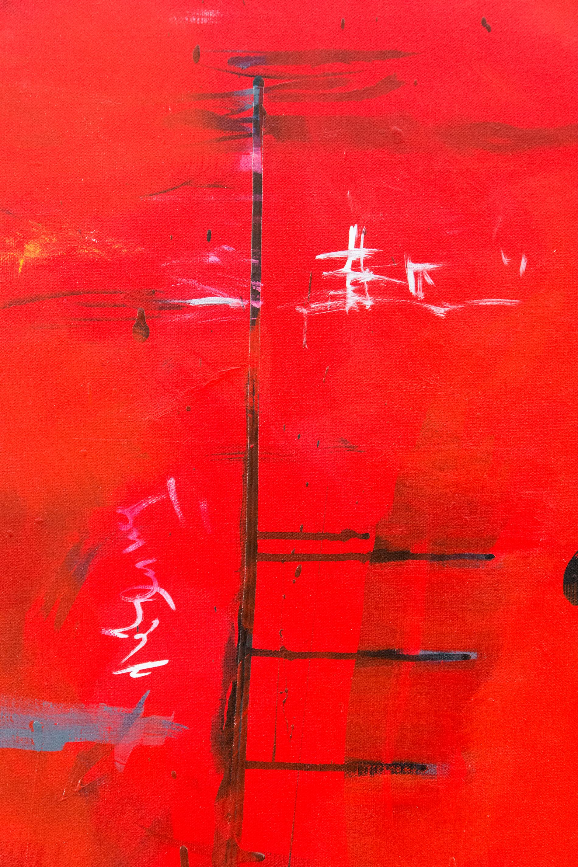 Seeing Through Red - bold, vibrant, gestural abstraction, acrylic on canvas For Sale 1