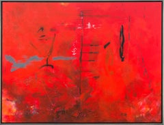 Ver a través del rojo - abstracción gestual, audaz y vibrante, acrílico sobre lienzo