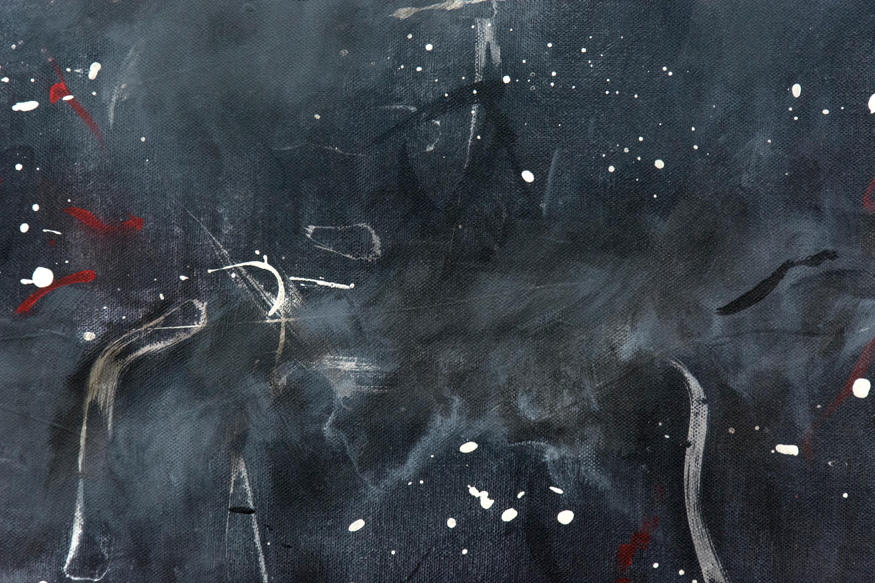 Storm - große, dunkle, rauchige, atmosphärische, abstrakte Landschaft, Acryl auf Leinwand (Zeitgenössisch), Painting, von Lynne Fernie