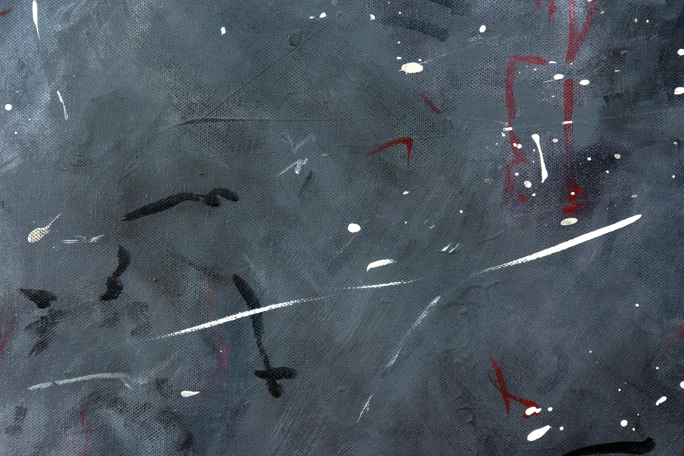 Storm - große, dunkle, rauchige, atmosphärische, abstrakte Landschaft, Acryl auf Leinwand (Grau), Abstract Painting, von Lynne Fernie