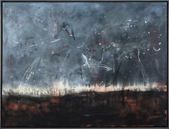 Storm - grand, sombre, fumé, paysage abstrait atmosphérique, acrylique sur toile