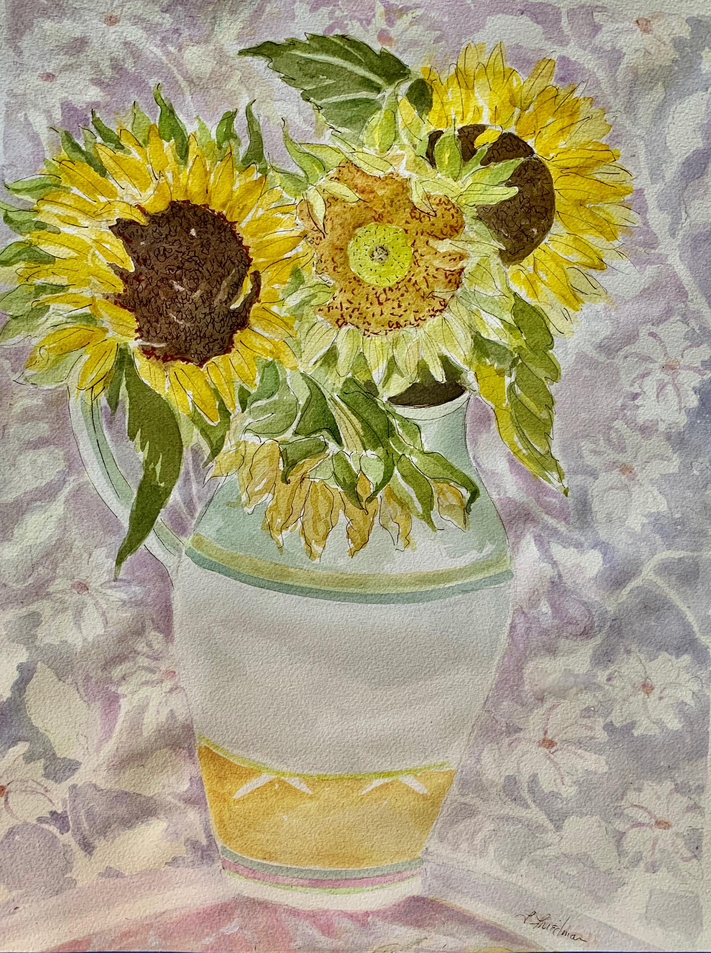 Still-Life Painting Lynne Friedman - Aquarelle originale de la saison des tournesols